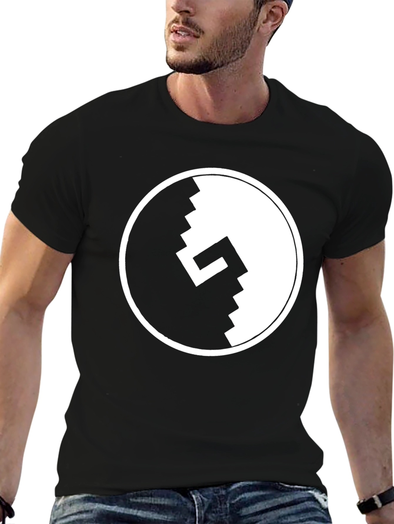 Pixel Yin Yang Graphic Tee - Black Cotton T-Shirt