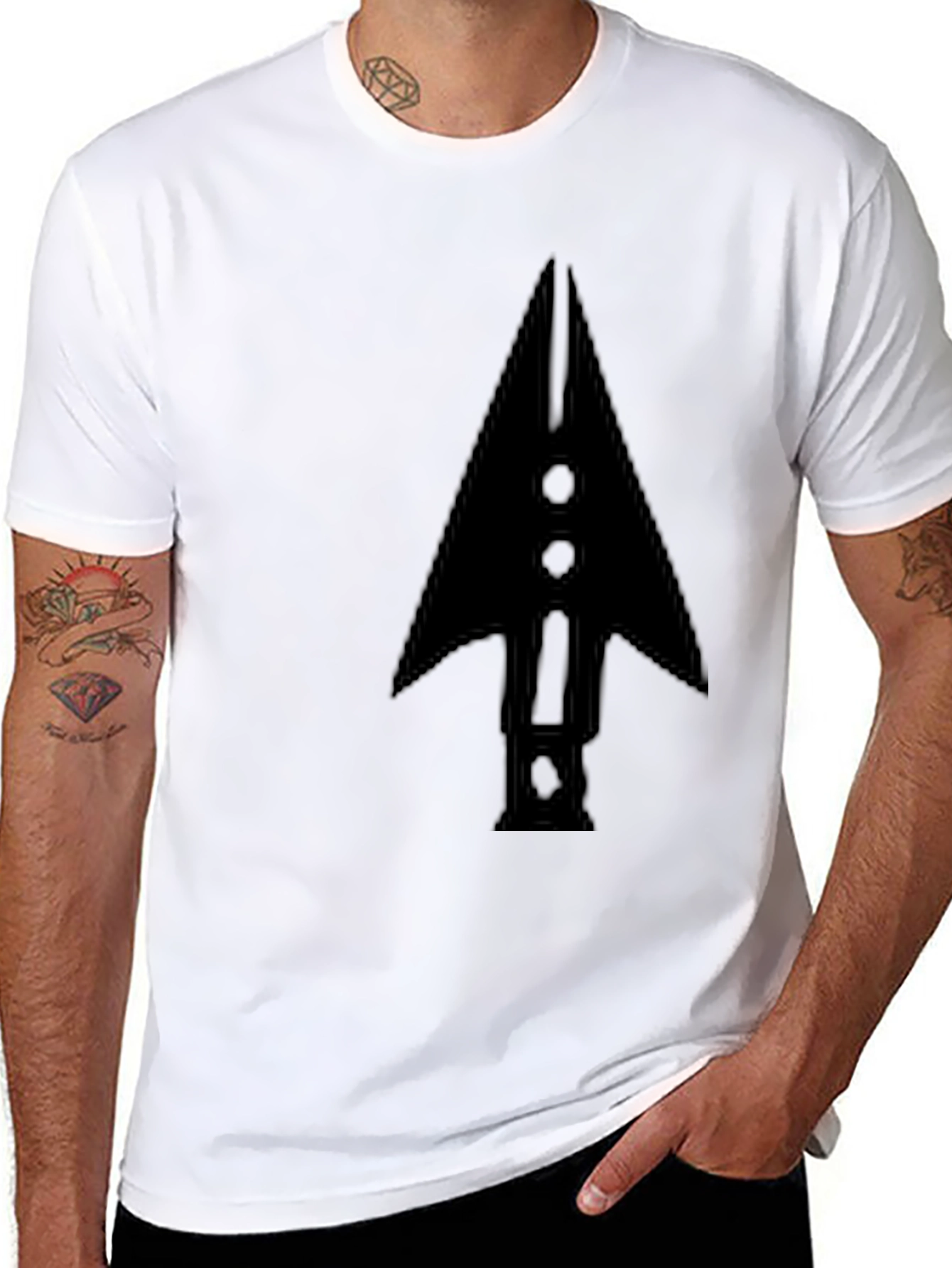 Mens Black Arrowhead Graphic Tee - Modern Casual Style