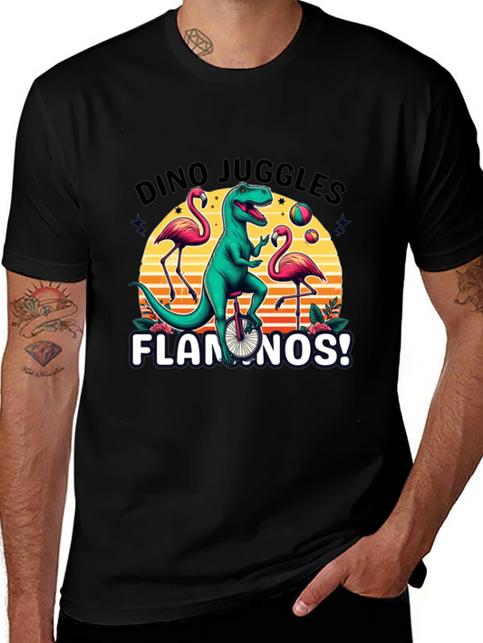 Dino Juggles Flamingos Graphic Tee