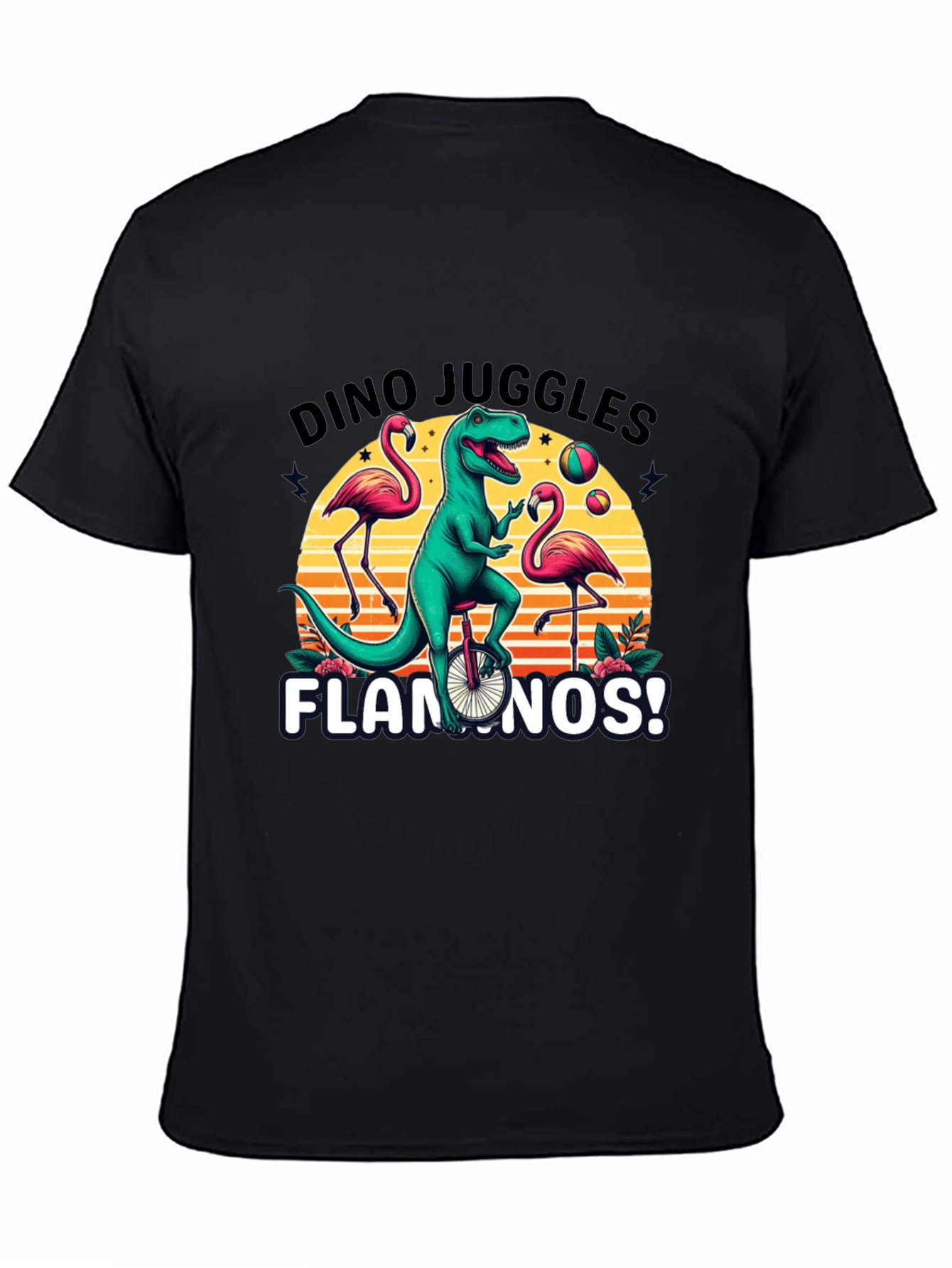 Dino Juggles Flamingos Graphic Tee