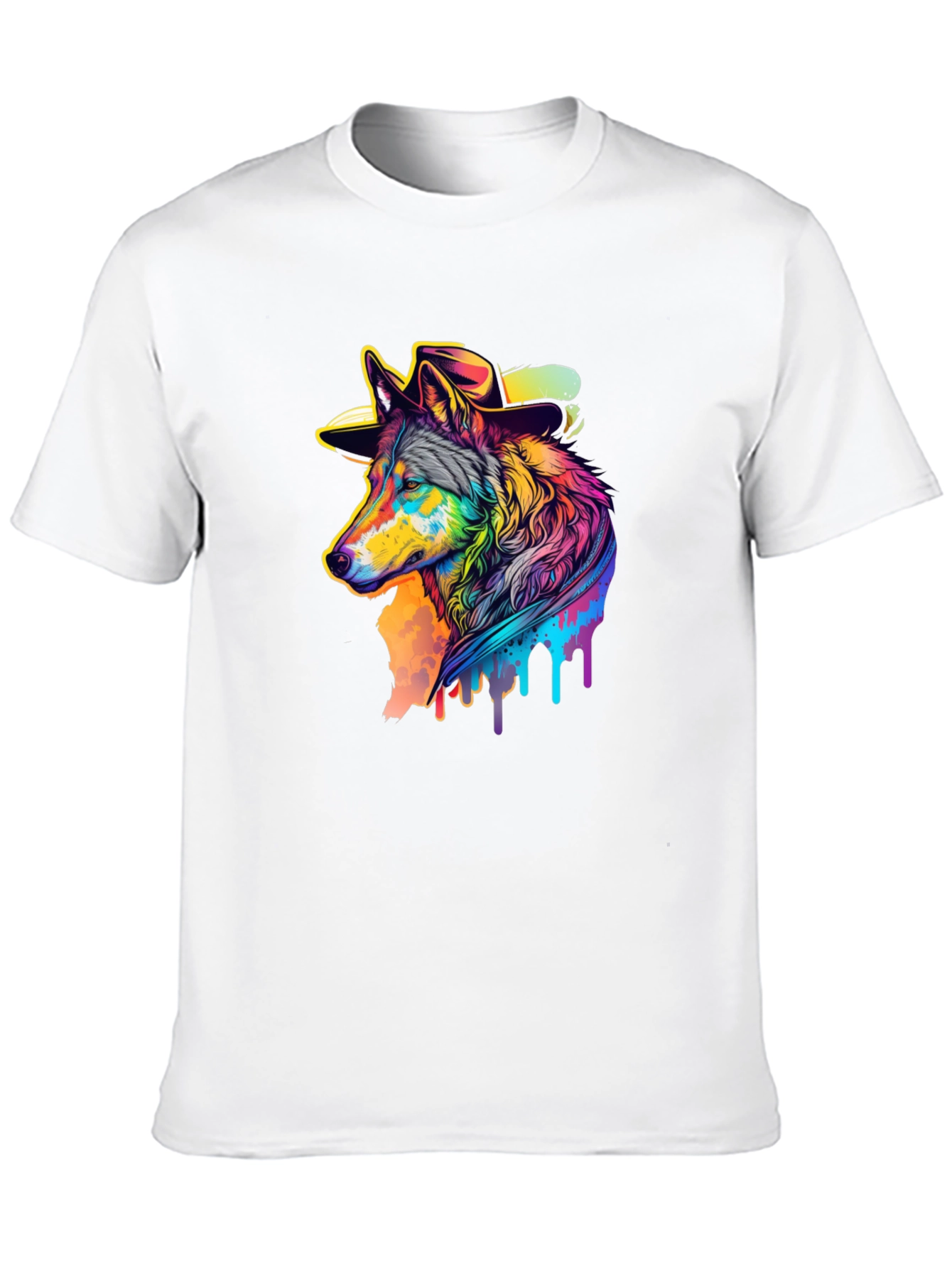 Cool Wolf in Hat Graphic Black T-Shirt