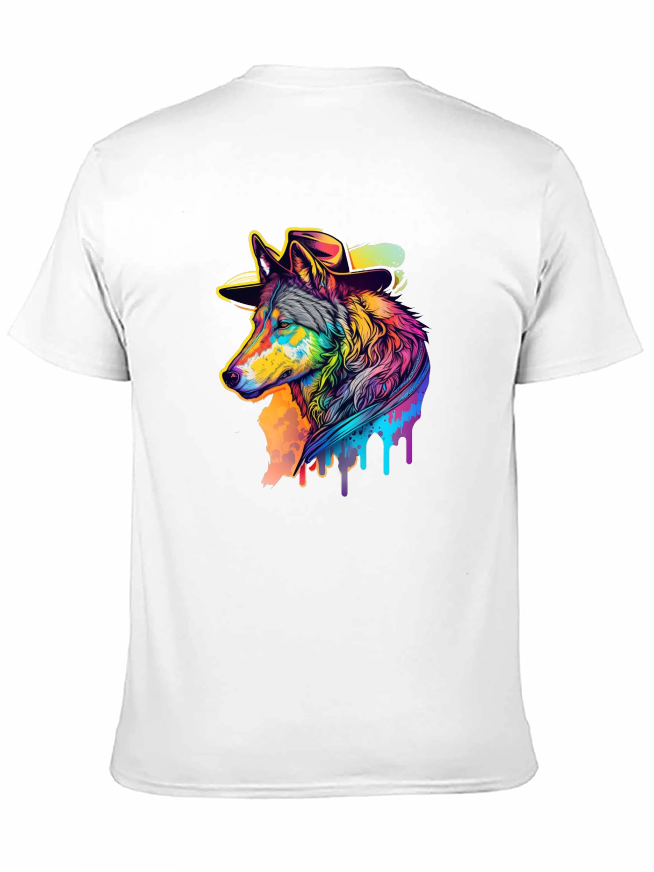 Cool Wolf in Hat Graphic Black T-Shirt