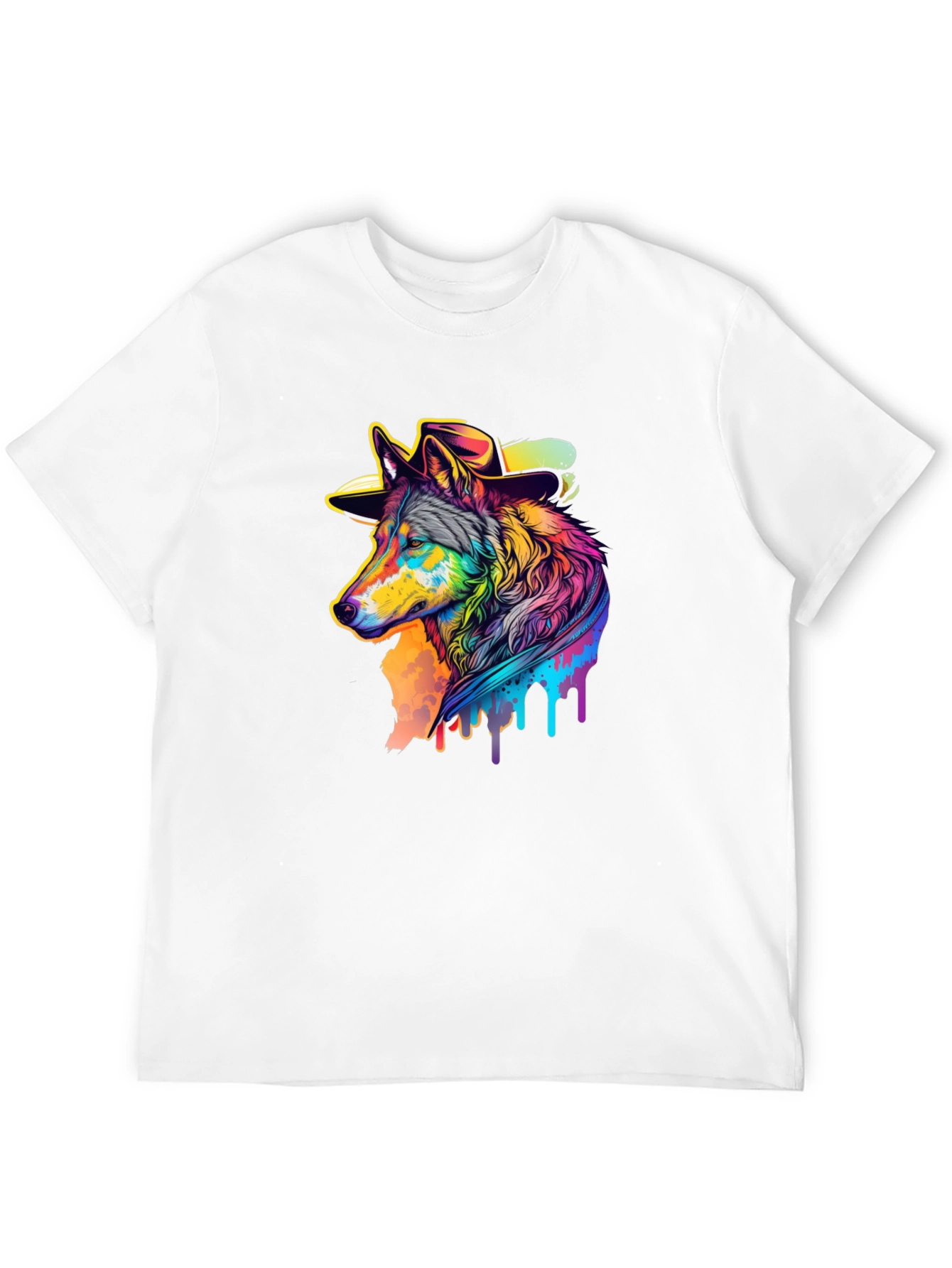 Cool Wolf in Hat Graphic Black T-Shirt