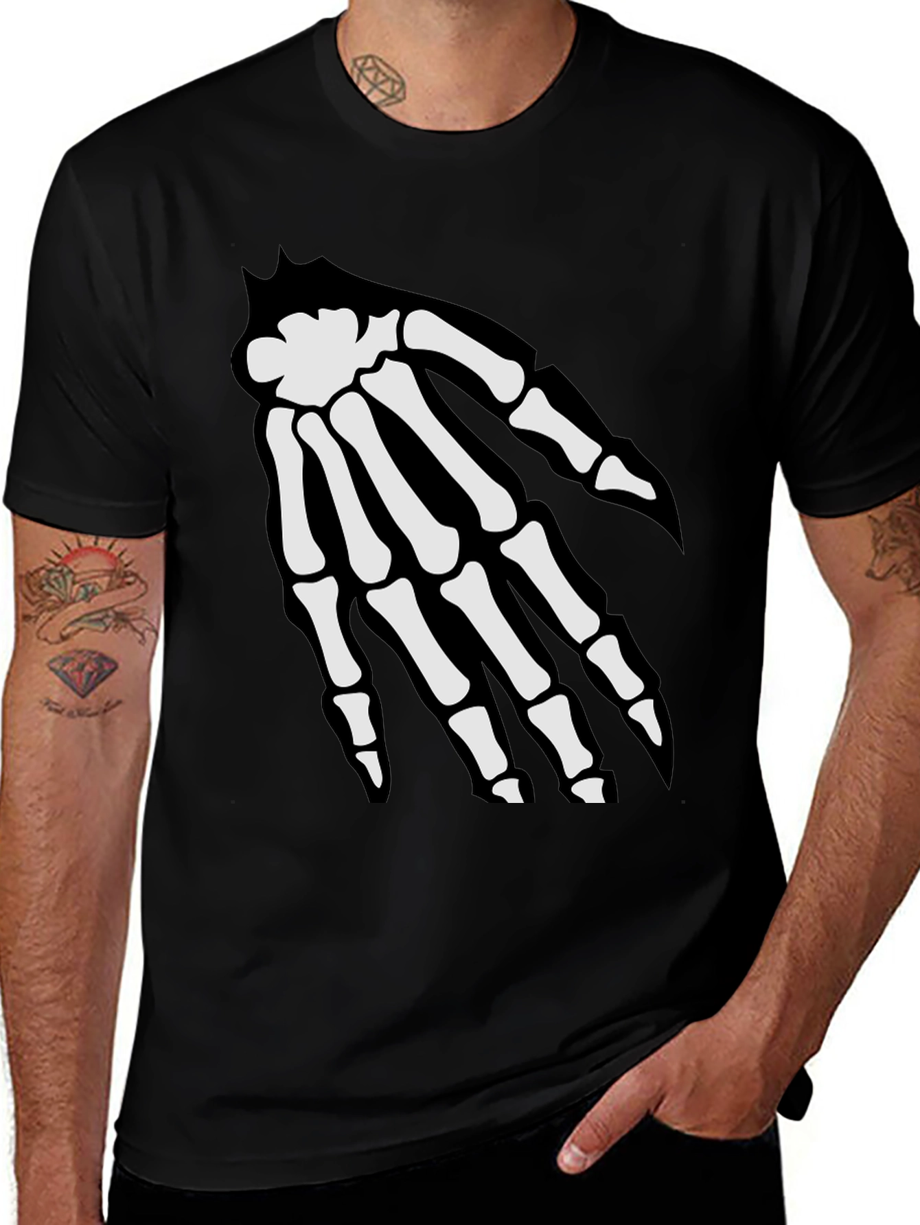 Skeleton Hand Graphic Tee - Spooky Black T-Shirt