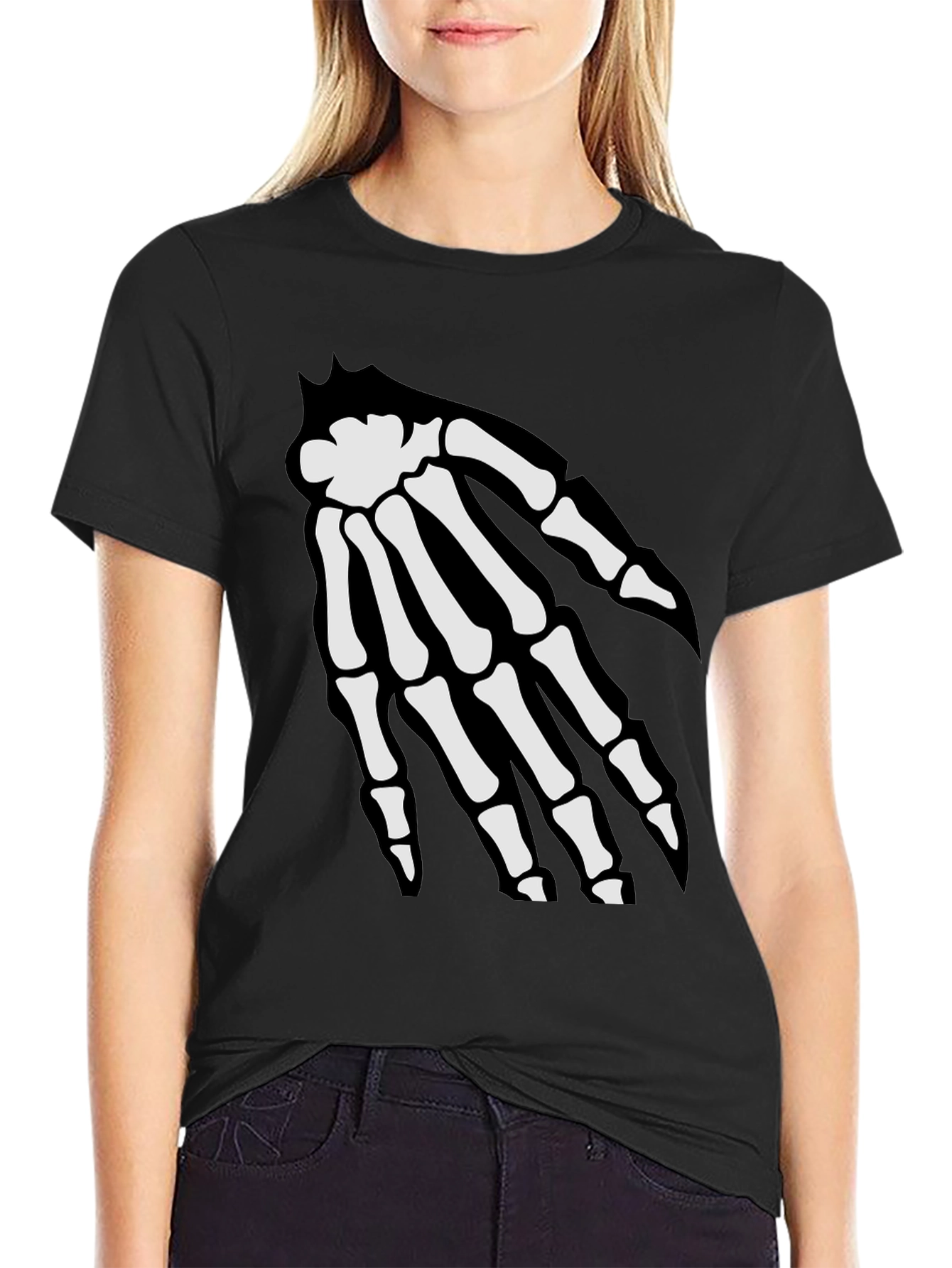 Skeleton Hand Graphic Tee - Spooky Black T-Shirt