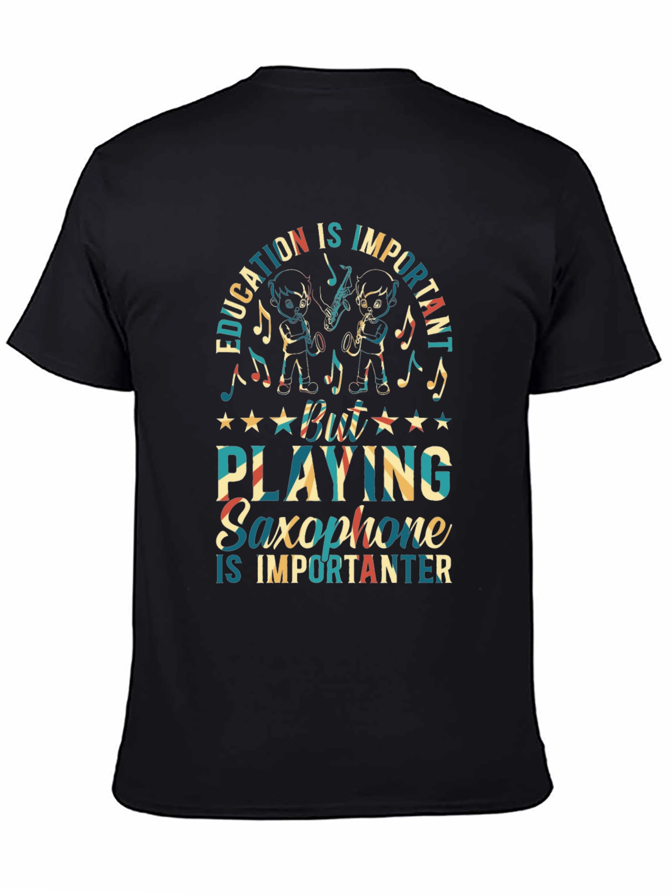 Education vs Saxophone Black Graphic Tee