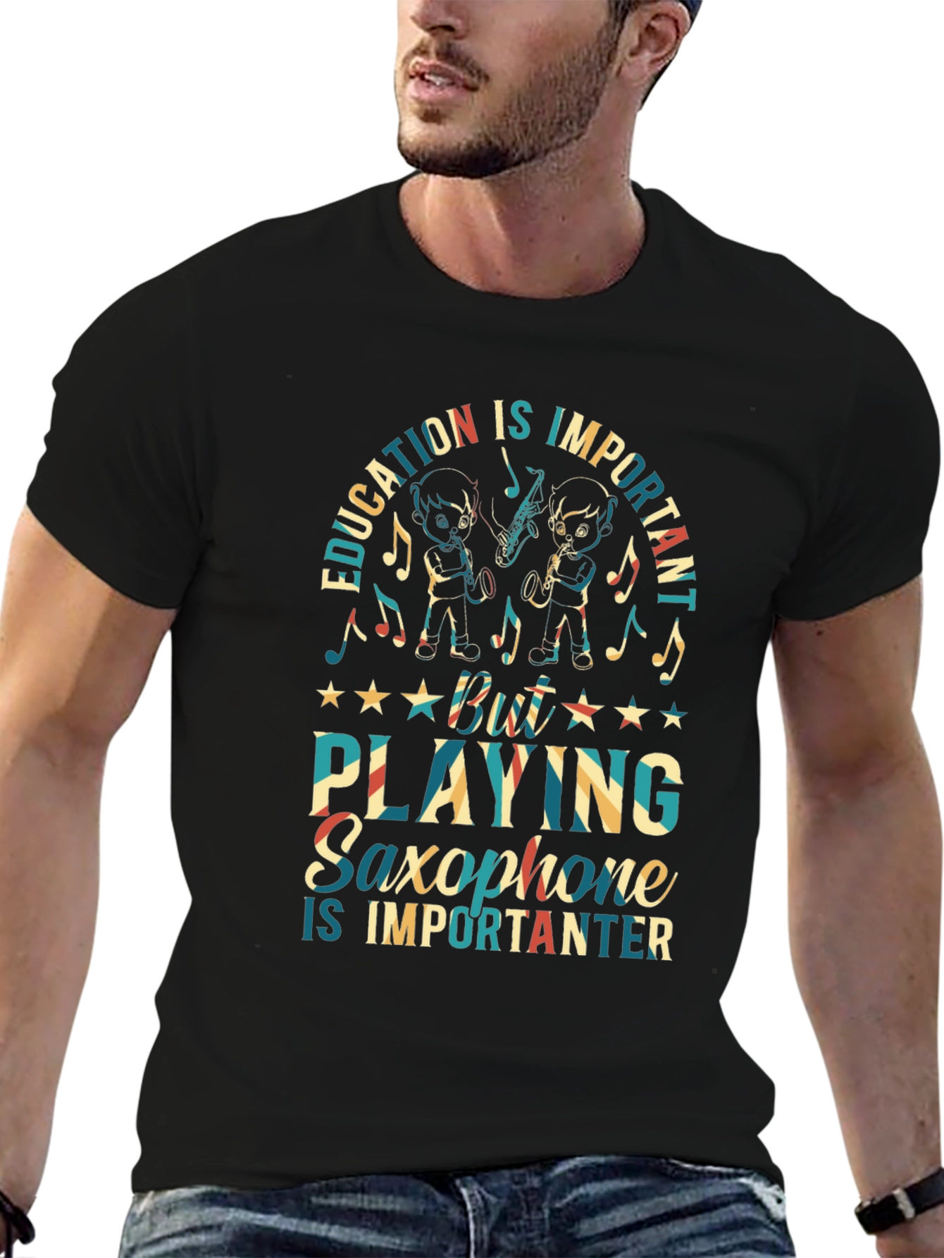 Education vs Saxophone Black Graphic Tee