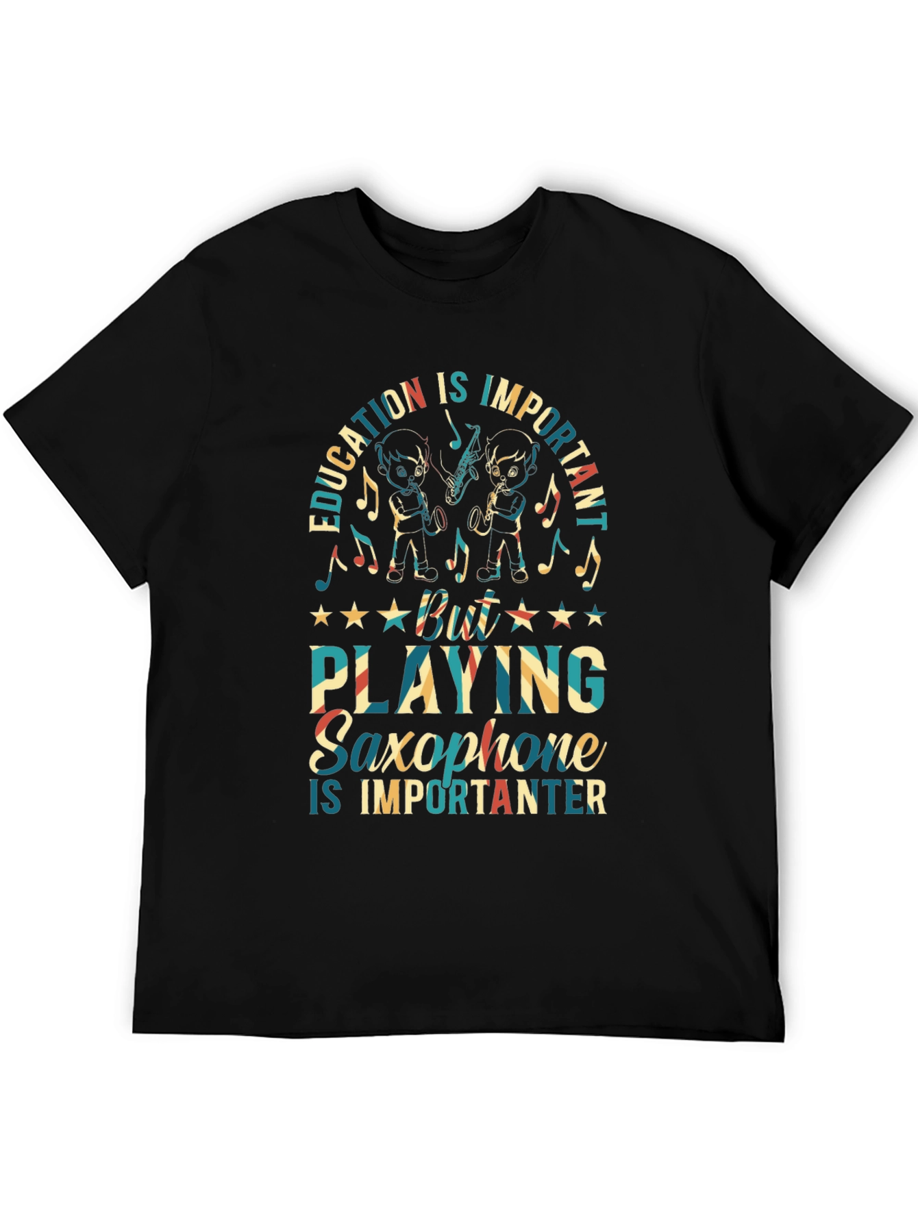 Education vs Saxophone Black Graphic Tee