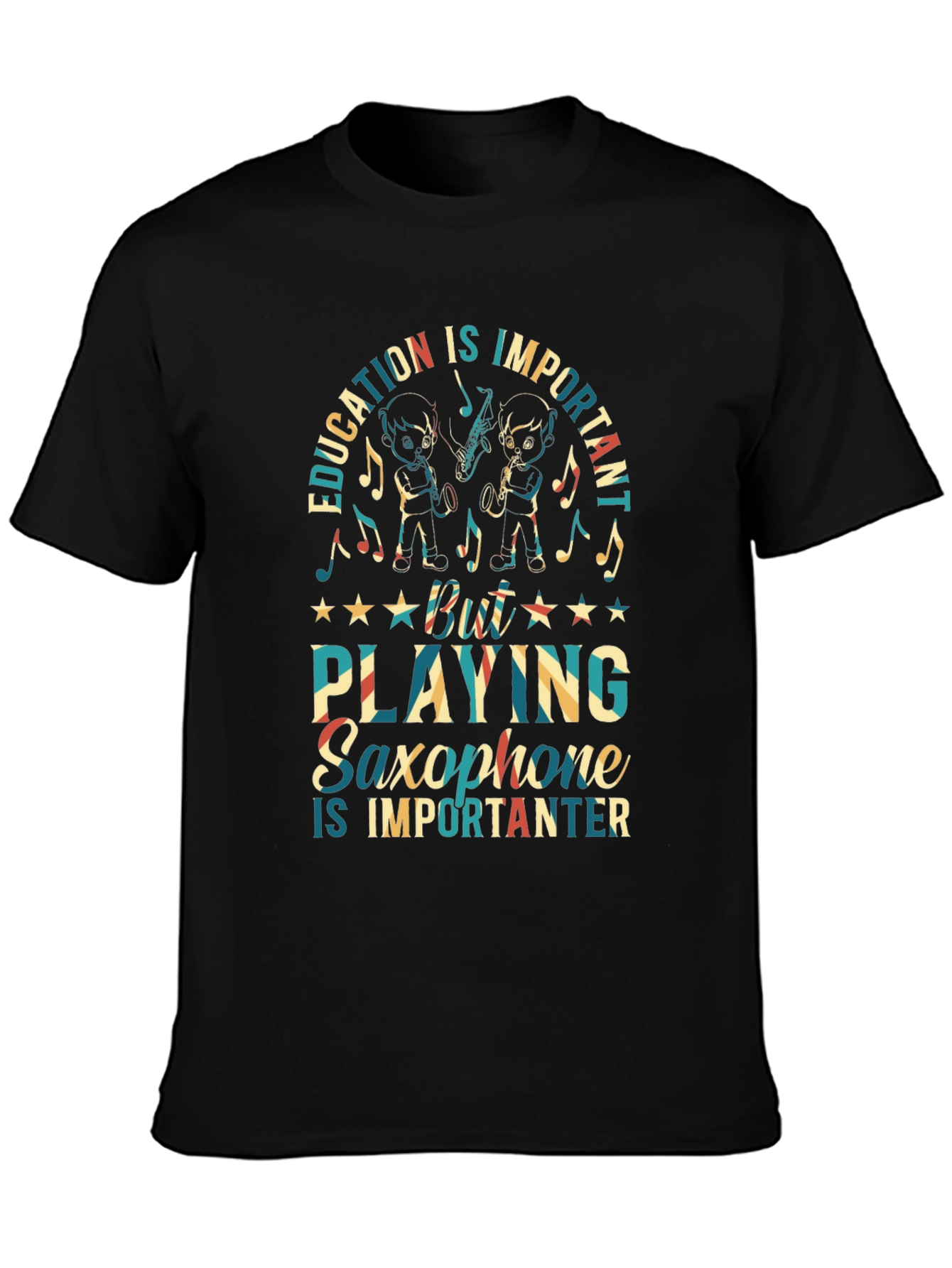 Education vs Saxophone Black Graphic Tee