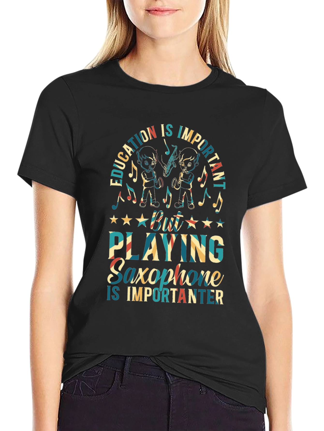 Education vs Saxophone Black Graphic Tee