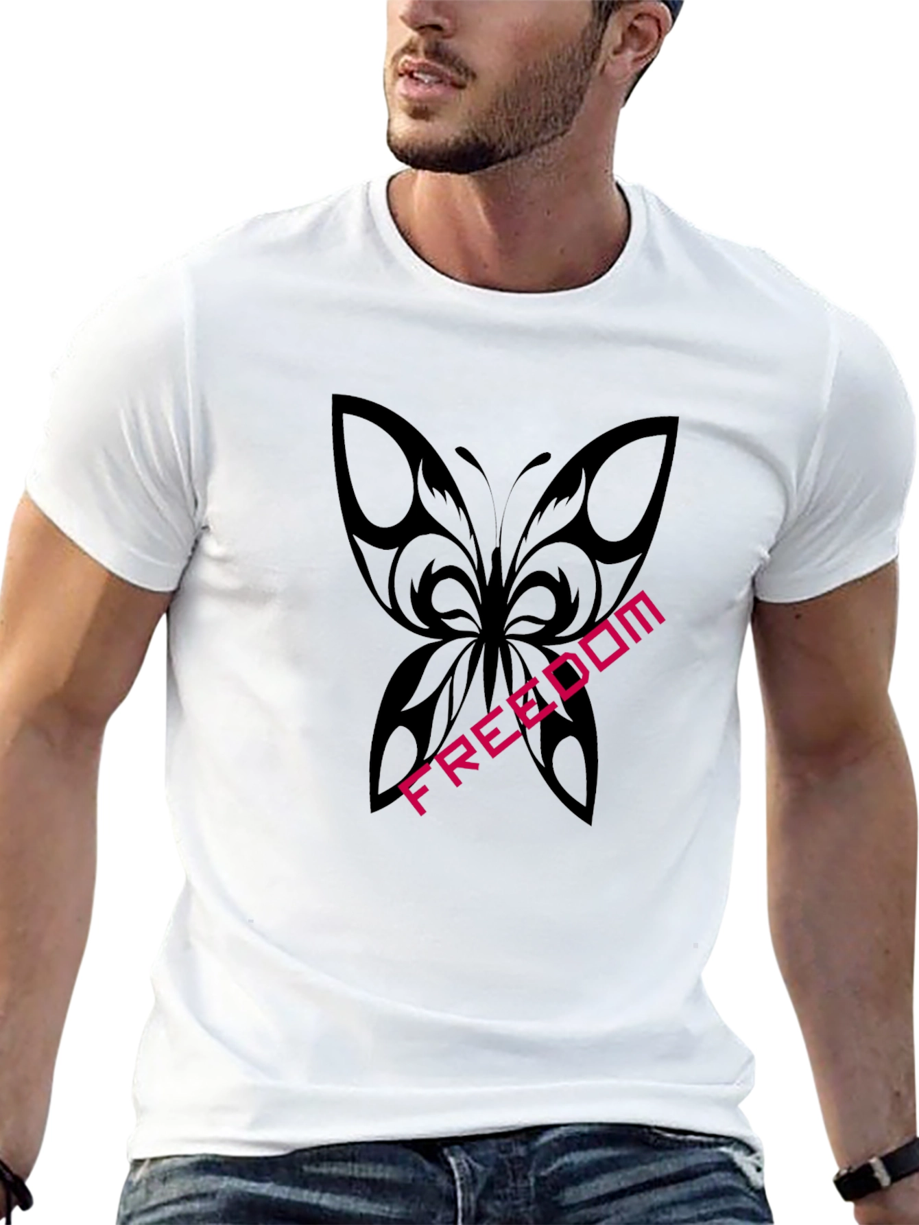 Freedom Butterfly Graphic Tee - Stylish Black T-Shirt