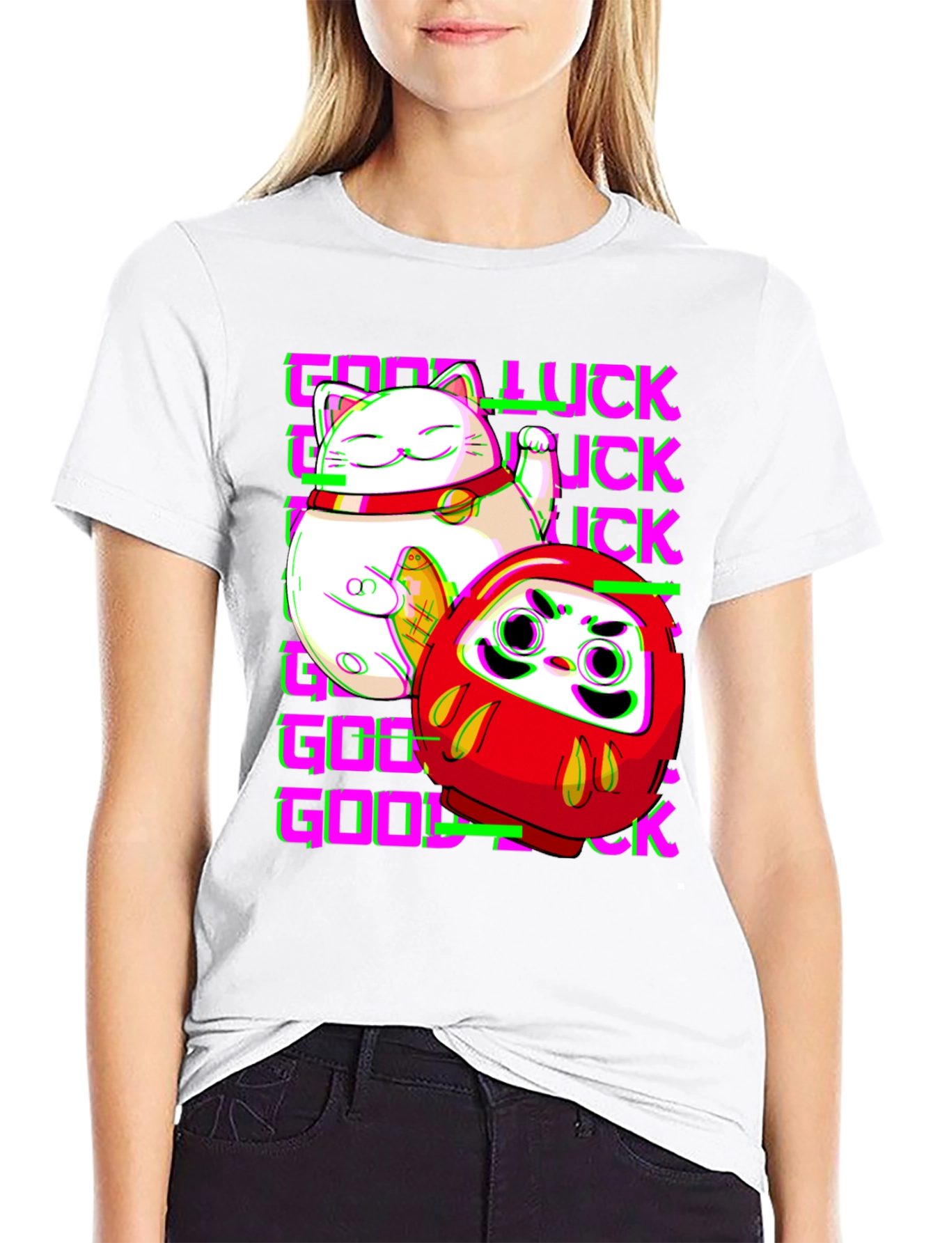 Lucky Cat & Daruma Doll Graphic T-Shirt