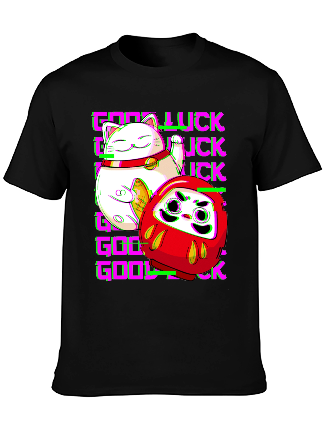 Lucky Cat & Daruma Doll Graphic T-Shirt