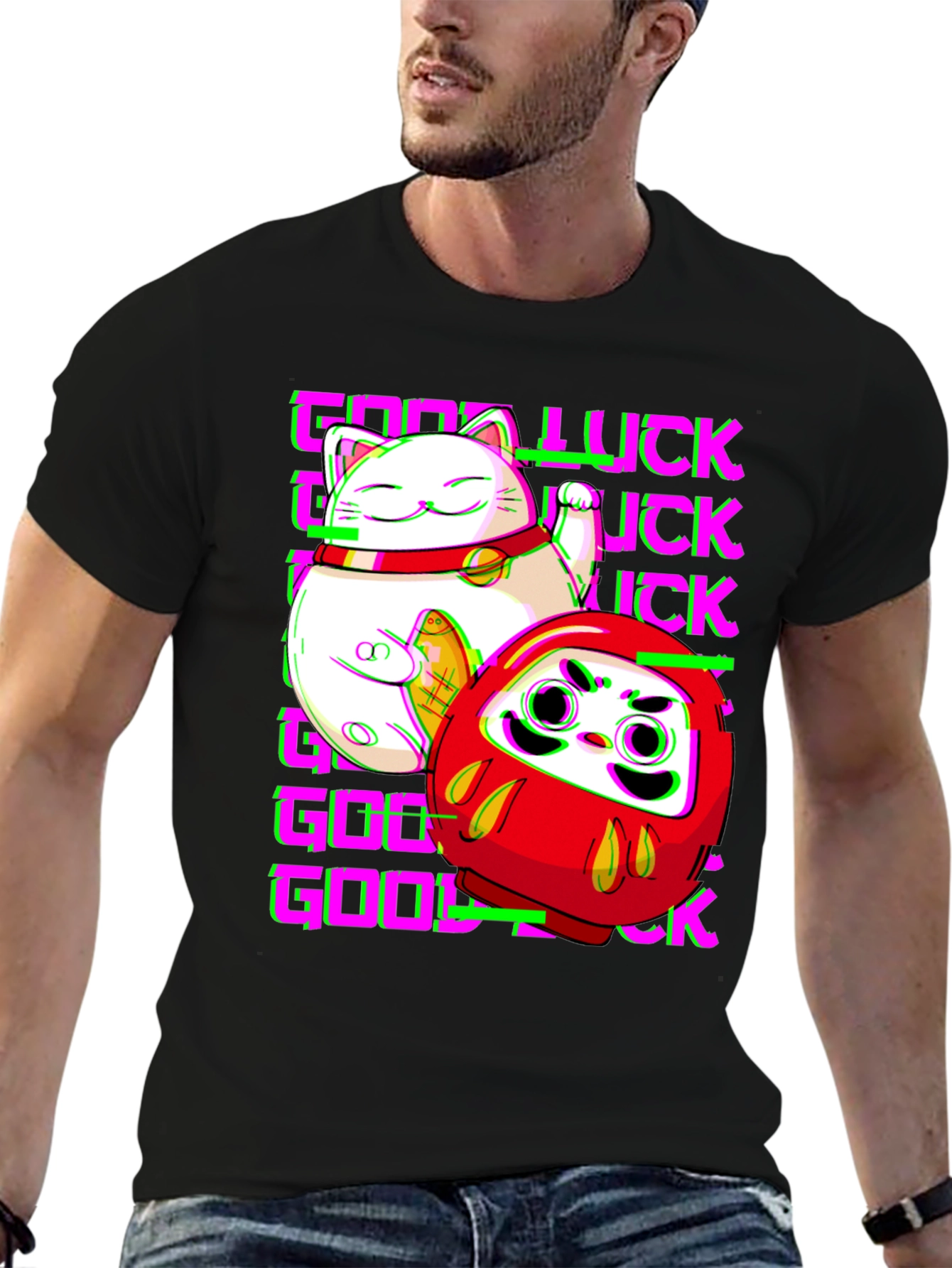 Lucky Cat & Daruma Doll Graphic T-Shirt