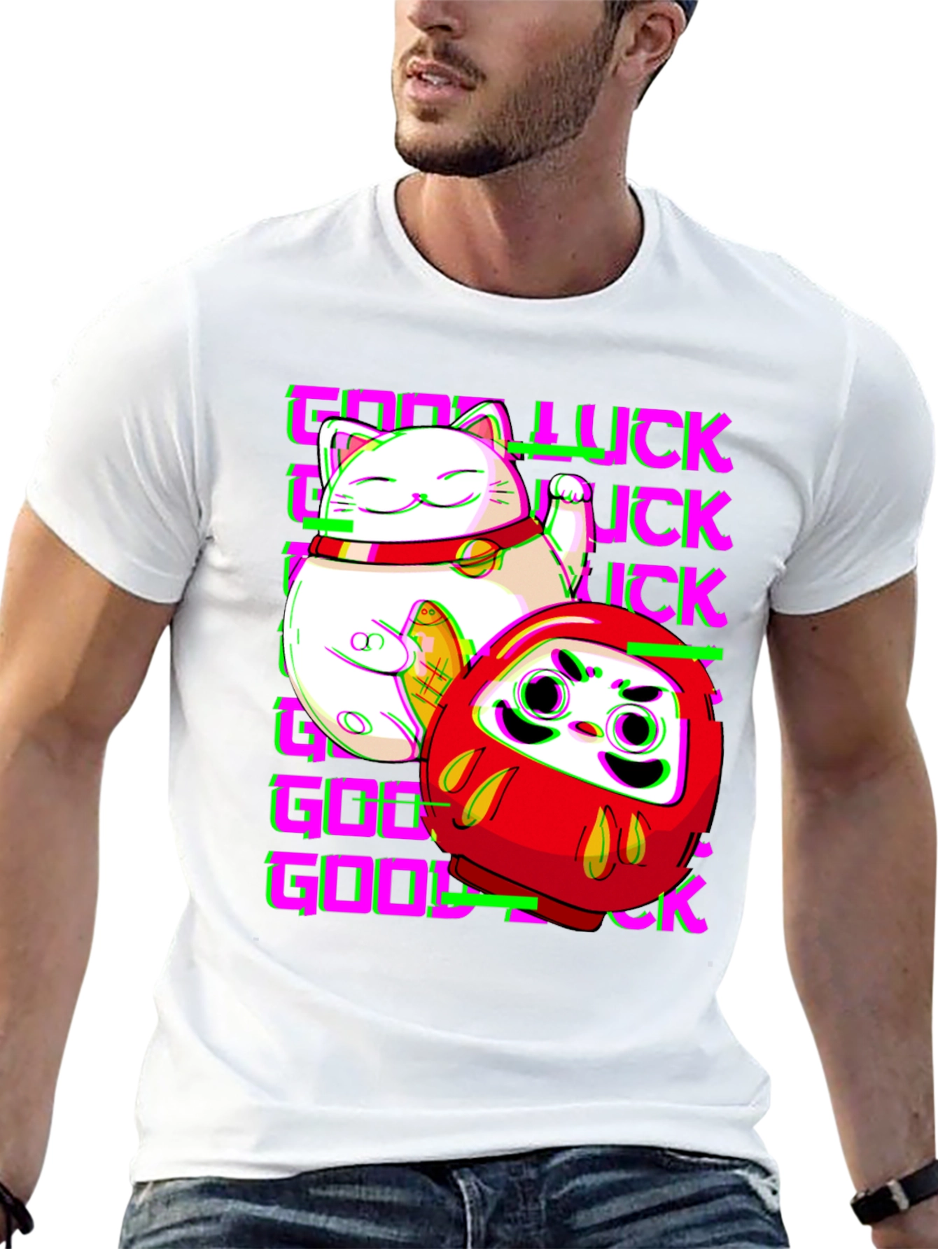 Lucky Cat & Daruma Doll Graphic T-Shirt