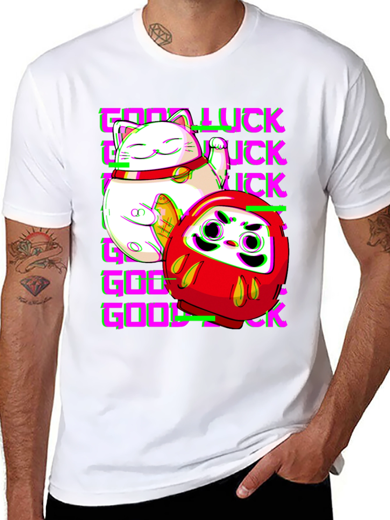 Lucky Cat & Daruma Doll Graphic T-Shirt