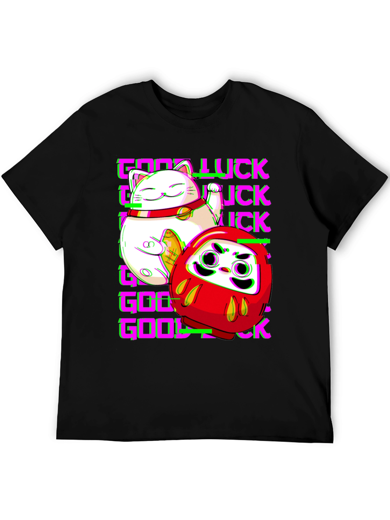 Lucky Cat & Daruma Doll Graphic T-Shirt