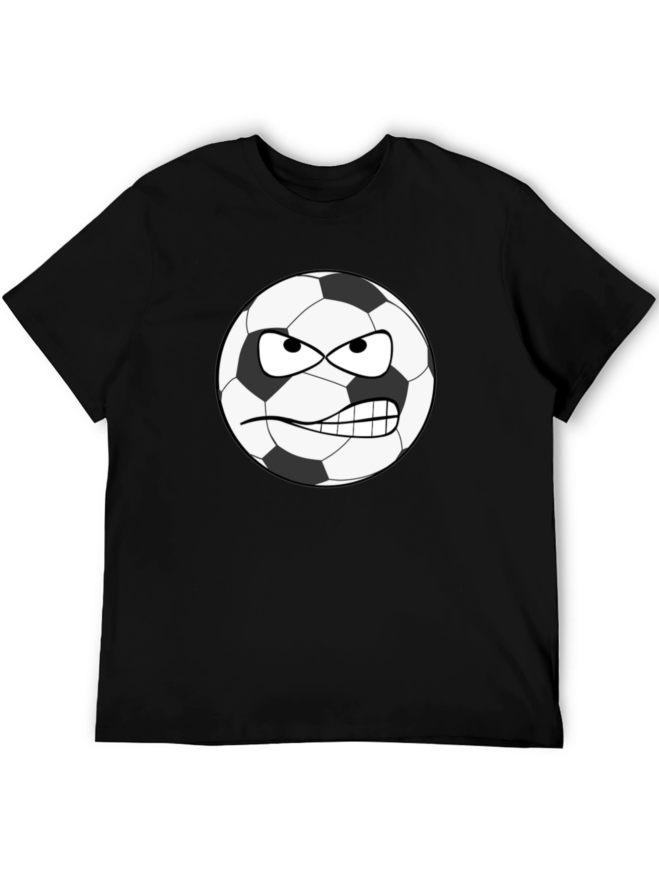Angry Soccer Ball Graphic Tee - Black Cotton Shirt