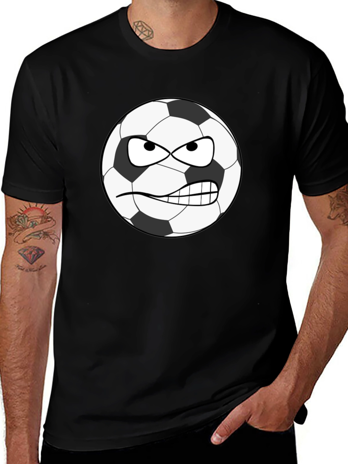 Angry Soccer Ball Graphic Tee - Black Cotton Shirt