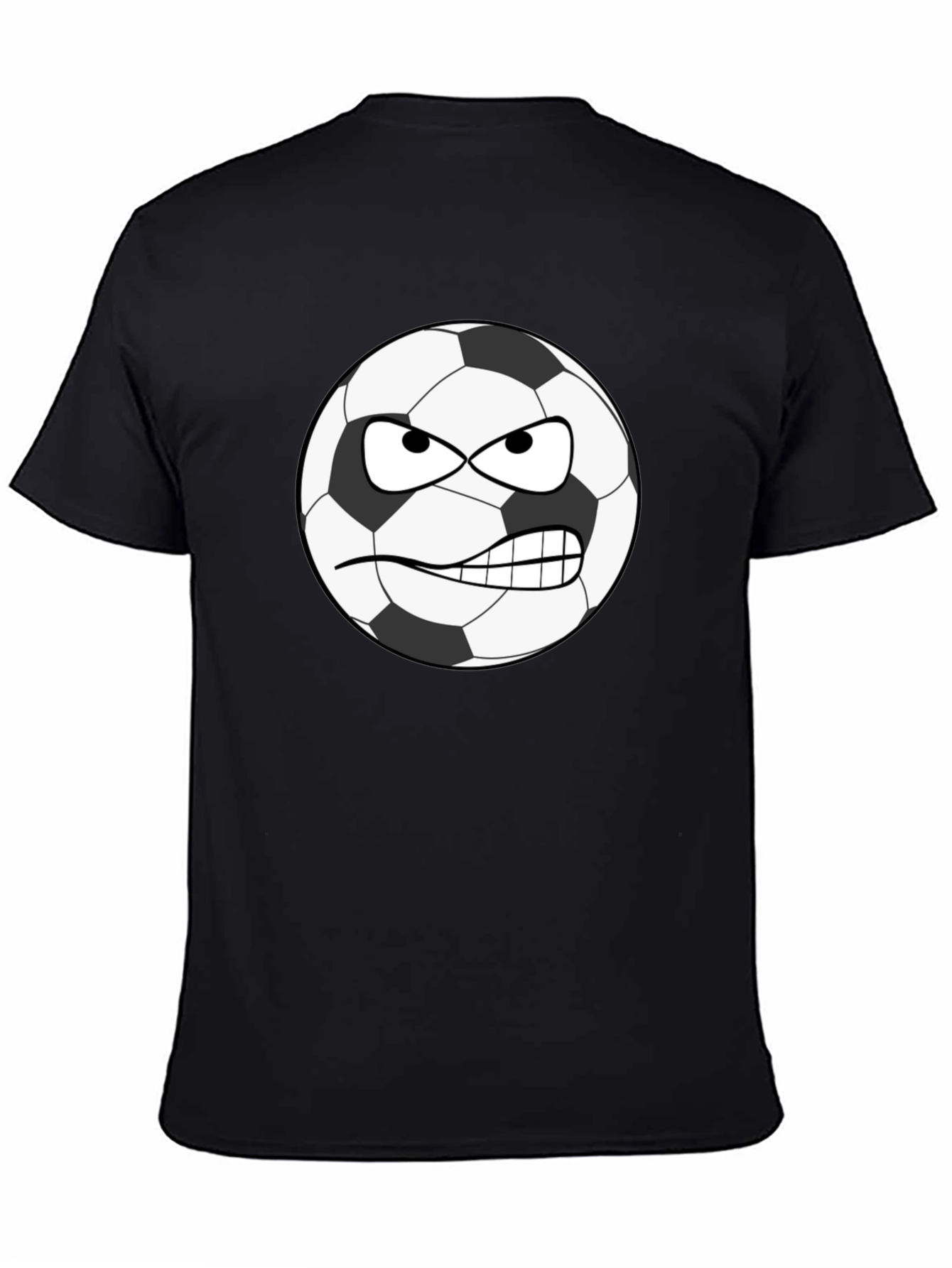 Angry Soccer Ball Graphic Tee - Black Cotton Shirt