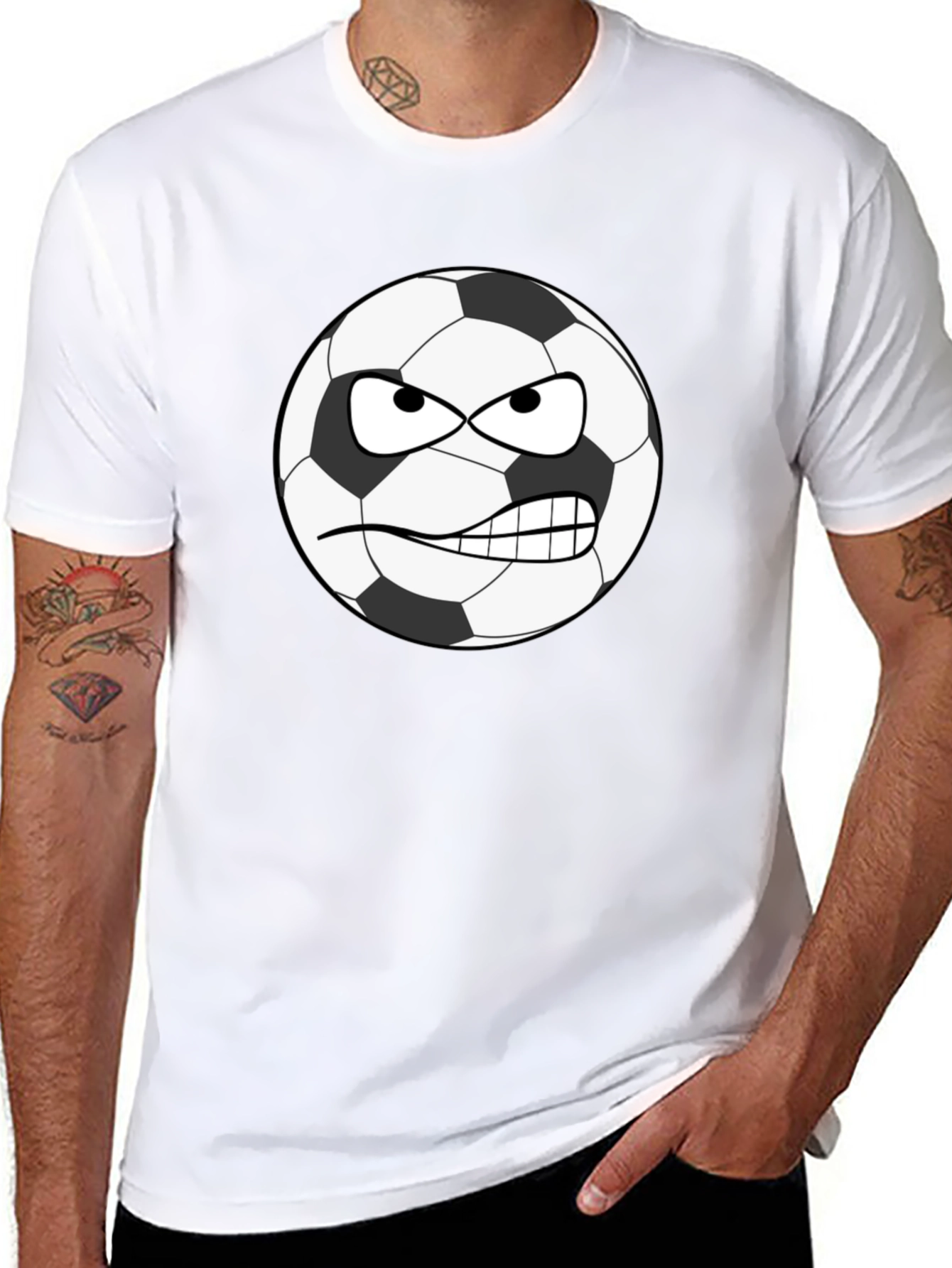 Angry Soccer Ball Graphic Tee - Black Cotton Shirt