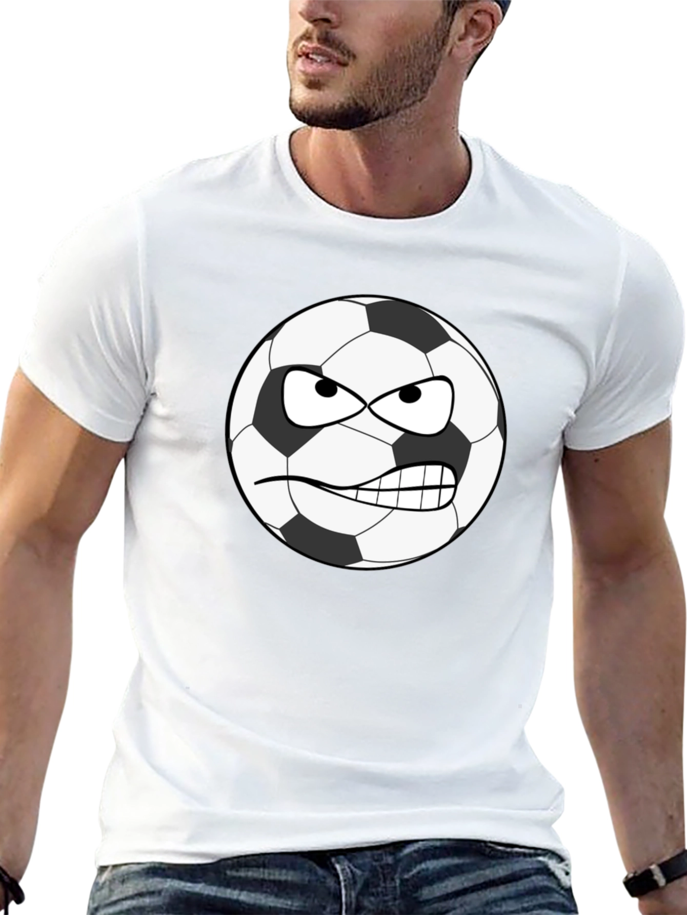 Angry Soccer Ball Graphic Tee - Black Cotton Shirt