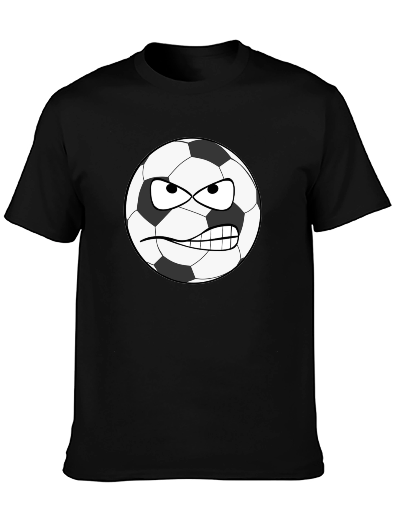Angry Soccer Ball Graphic Tee - Black Cotton Shirt