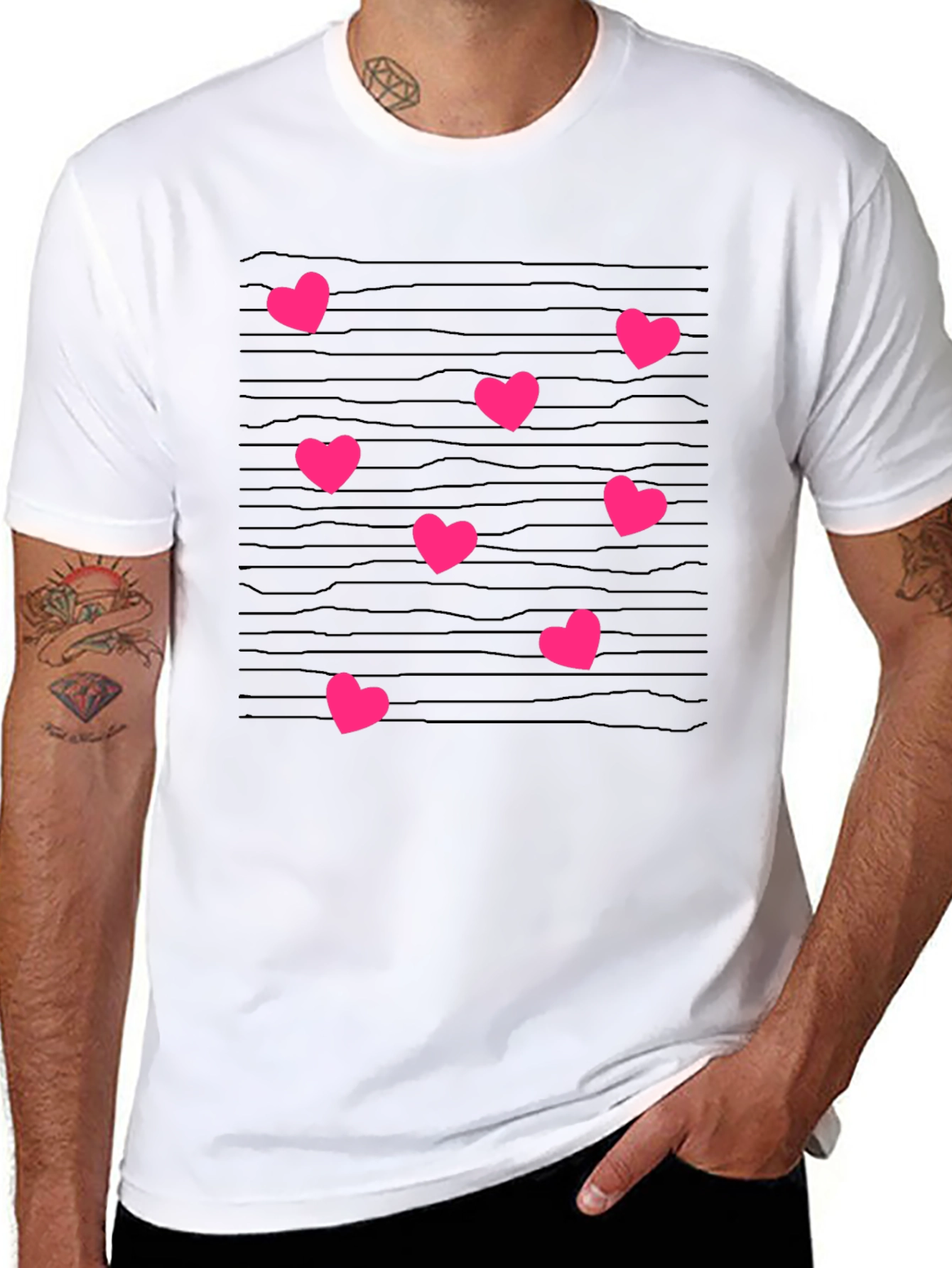 Heart Patterned Black T-Shirt