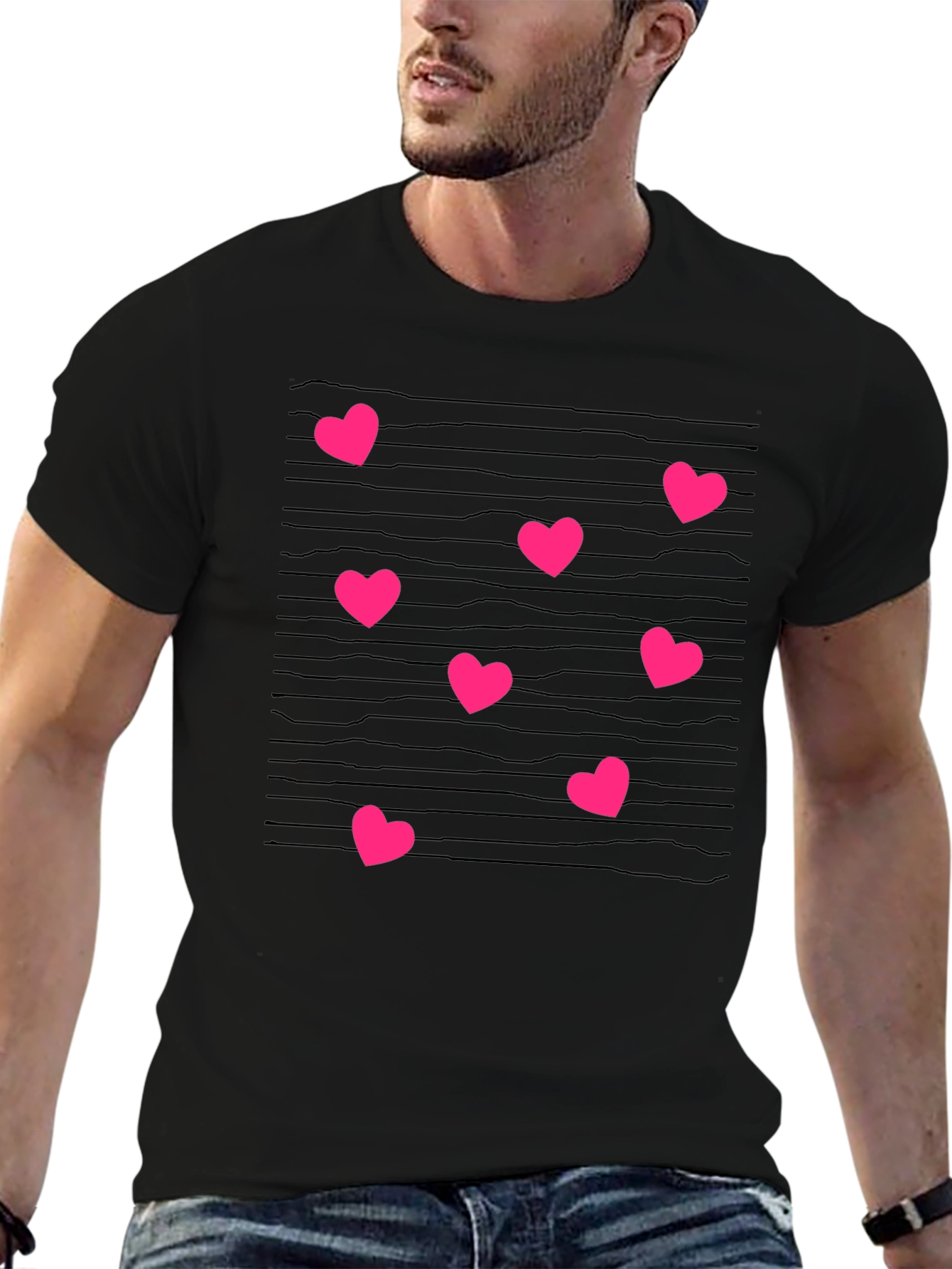 Heart Patterned Black T-Shirt