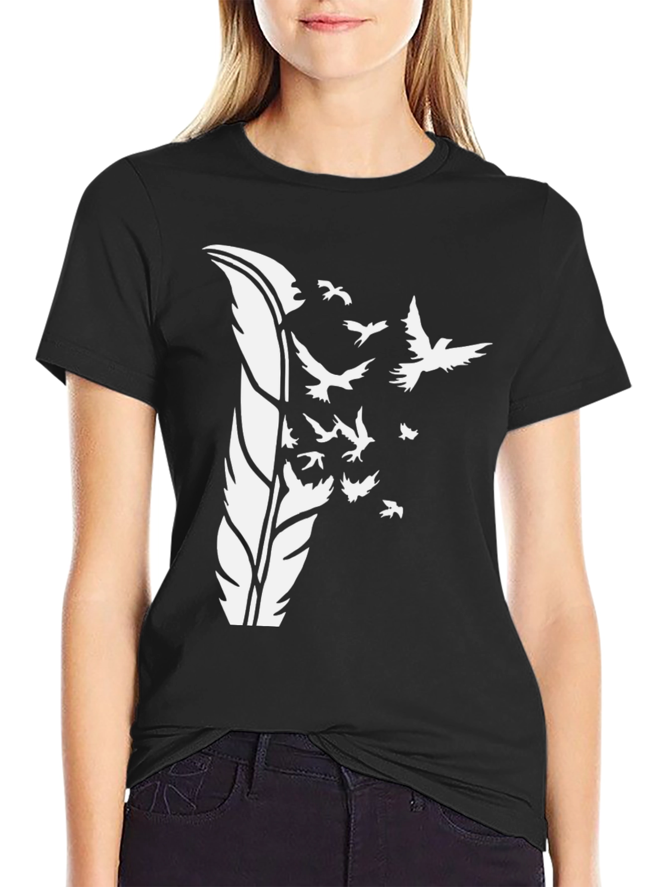 Feather Birds Graphic Tee - Stylish Mens Black T-Shirt