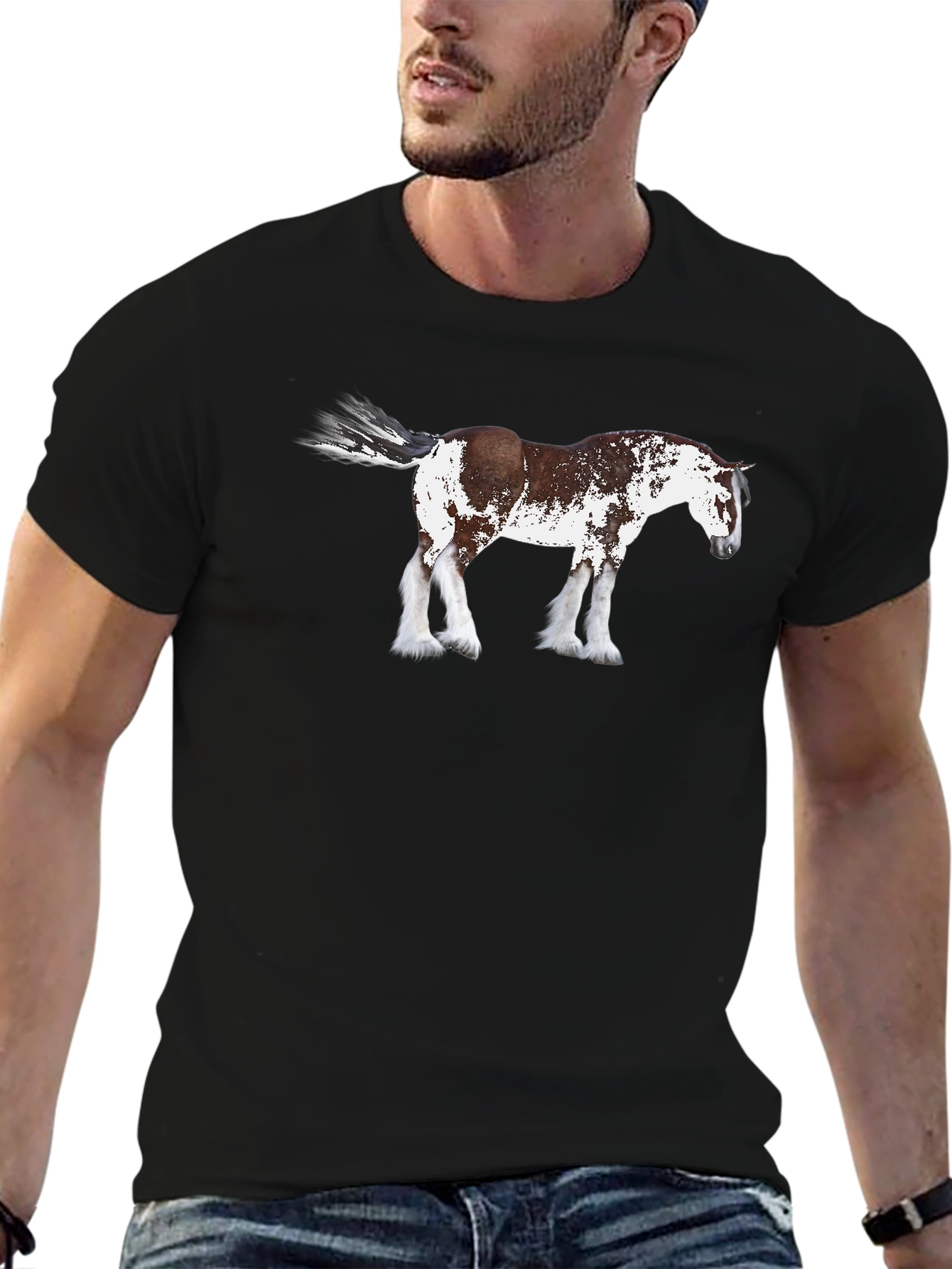 Horse Graphic T-Shirt | Black Crew Neck Tee