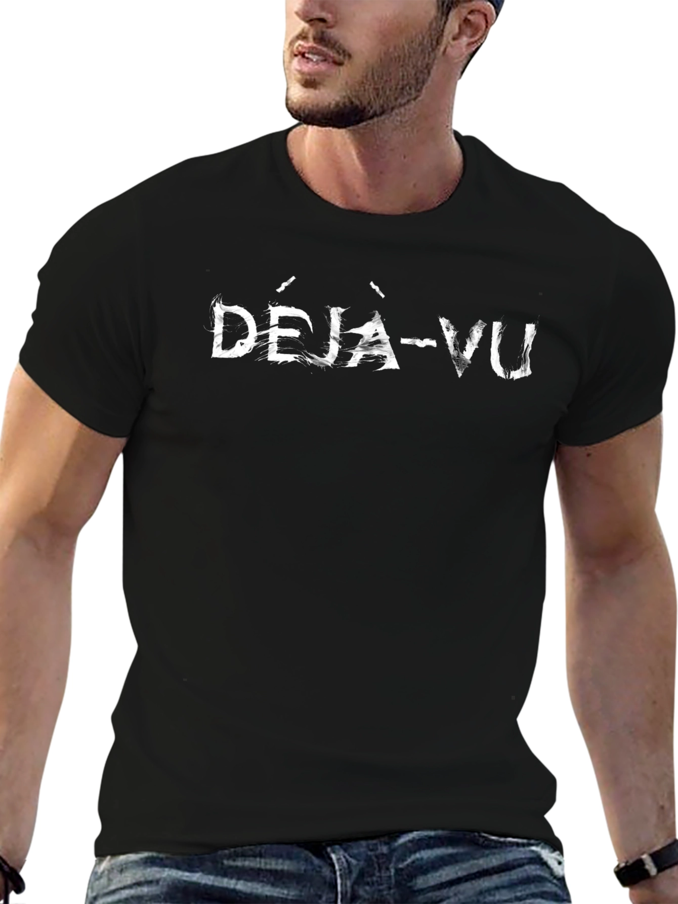 Deja Vu Graphic Tee - Trendy Black Cotton T-Shirt