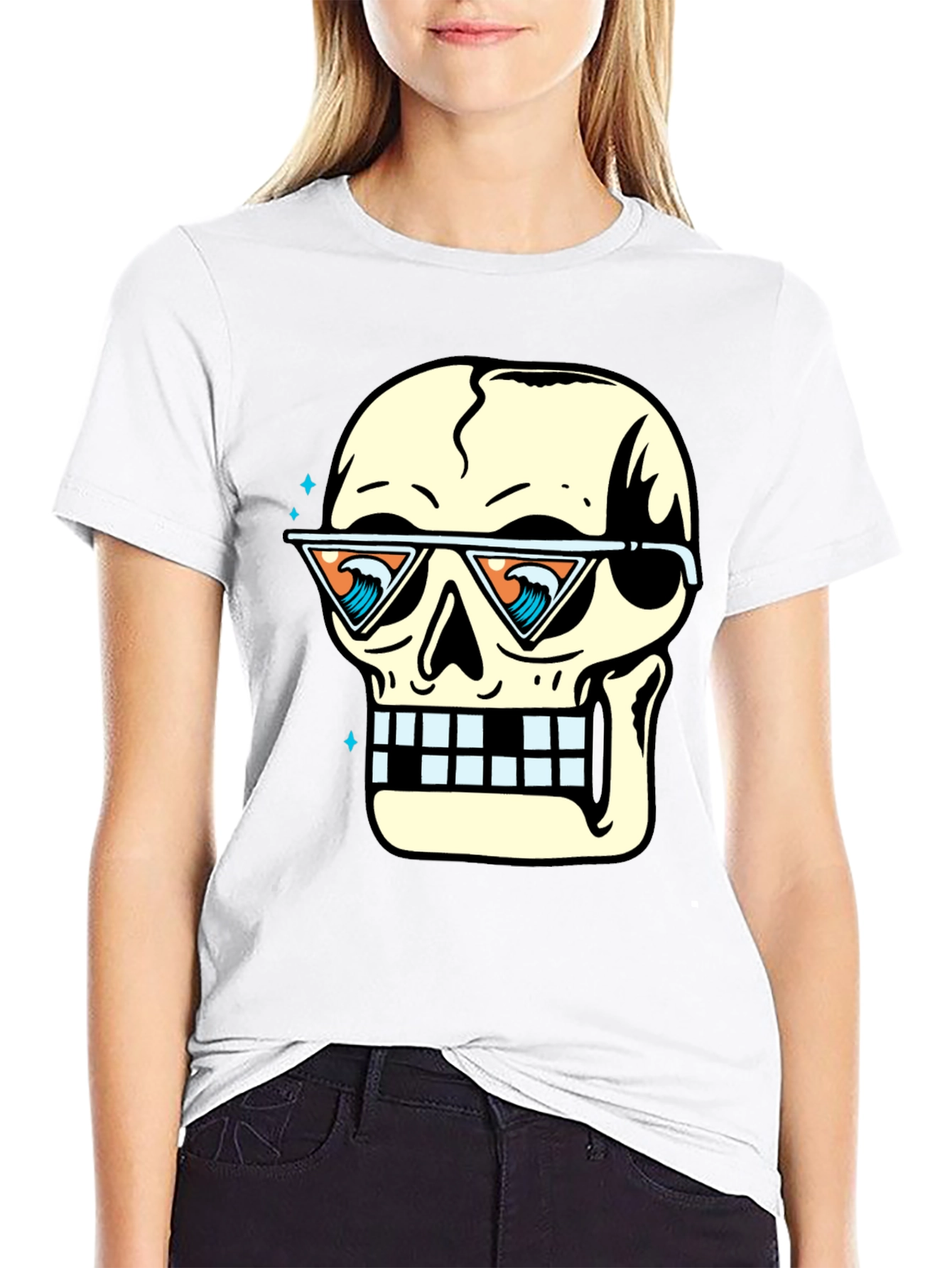 Skull with Sunglasses Graphic Tee - Black