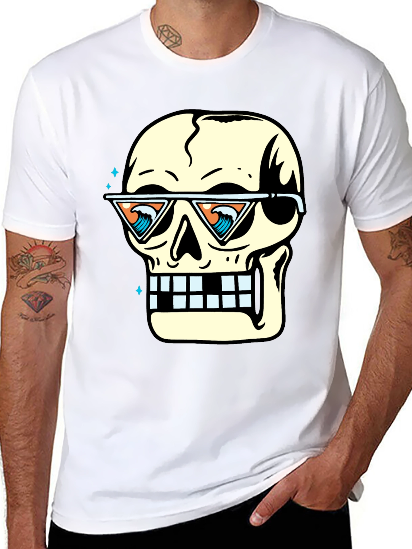 Skull with Sunglasses Graphic Tee - Black