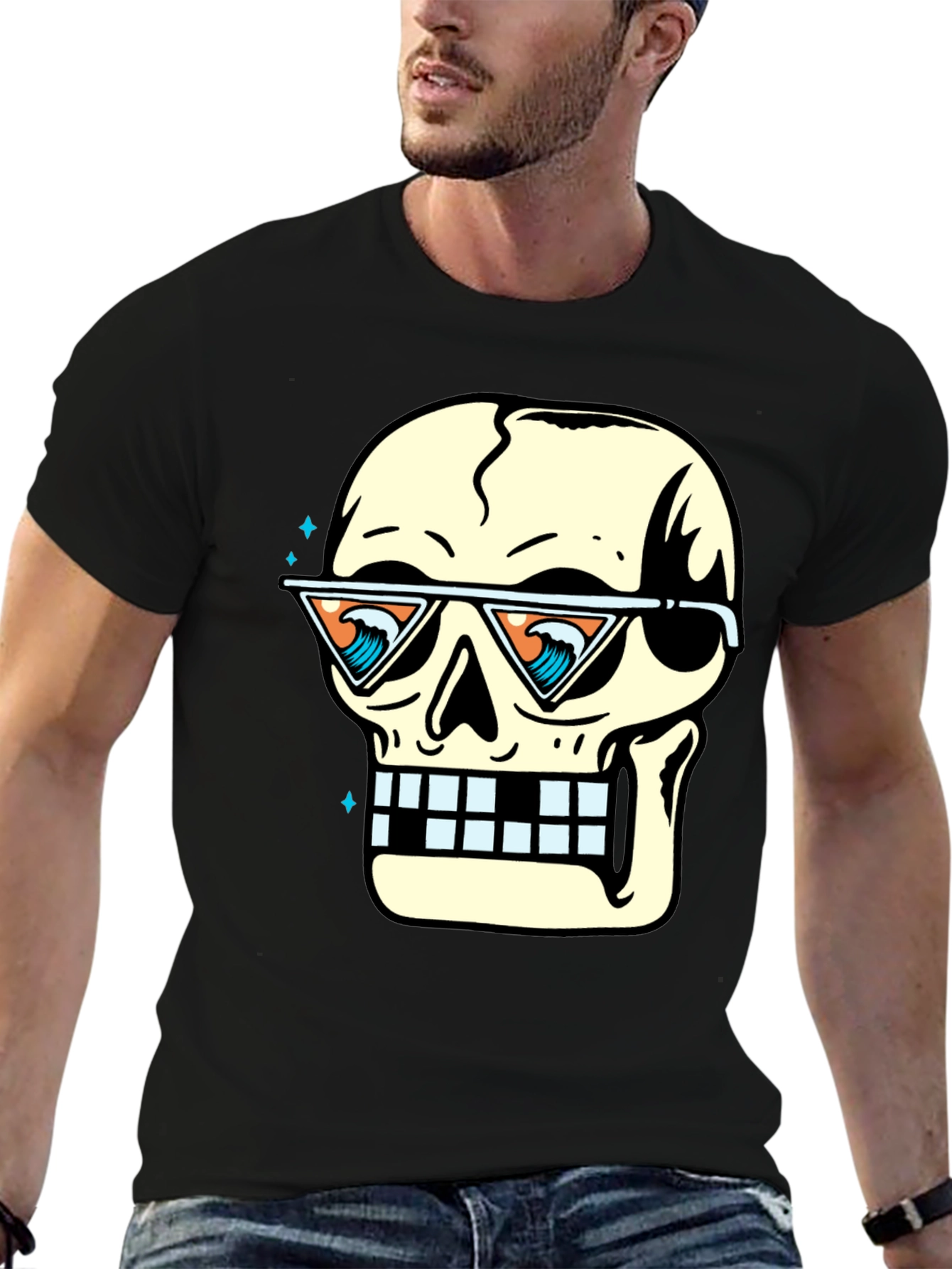Skull with Sunglasses Graphic Tee - Black