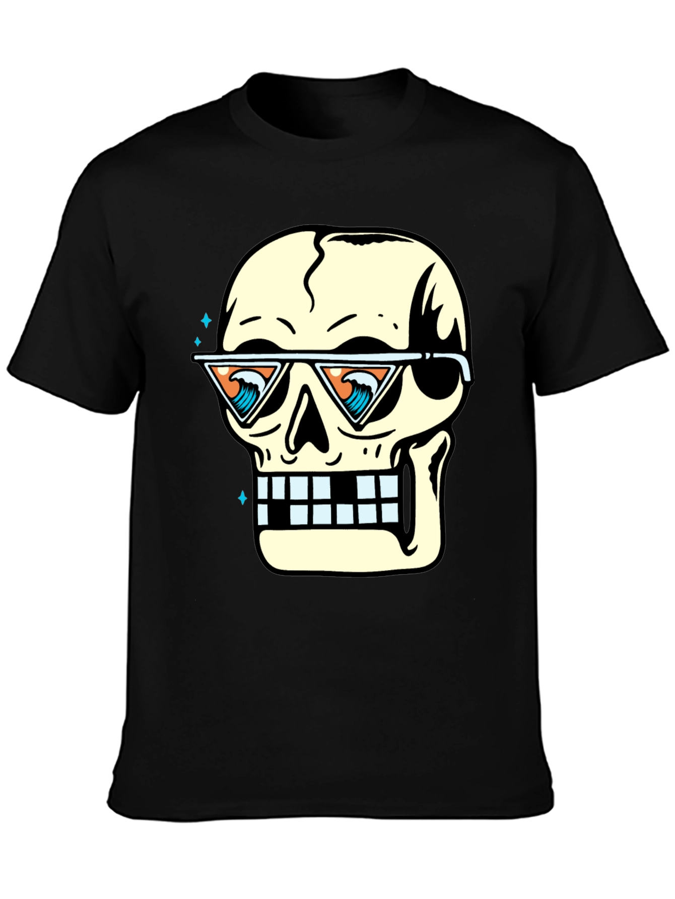 Skull with Sunglasses Graphic Tee - Black
