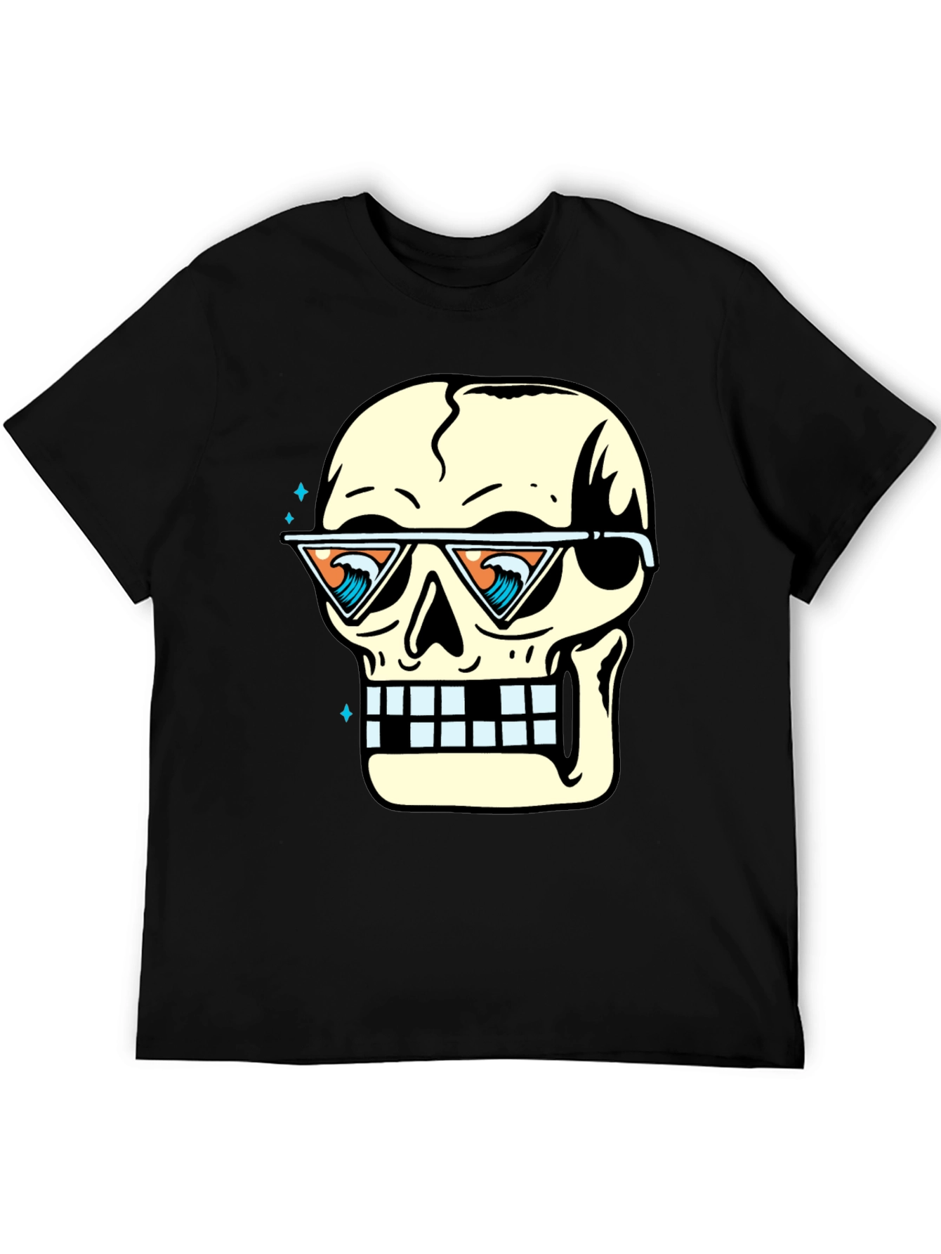 Skull with Sunglasses Graphic Tee - Black