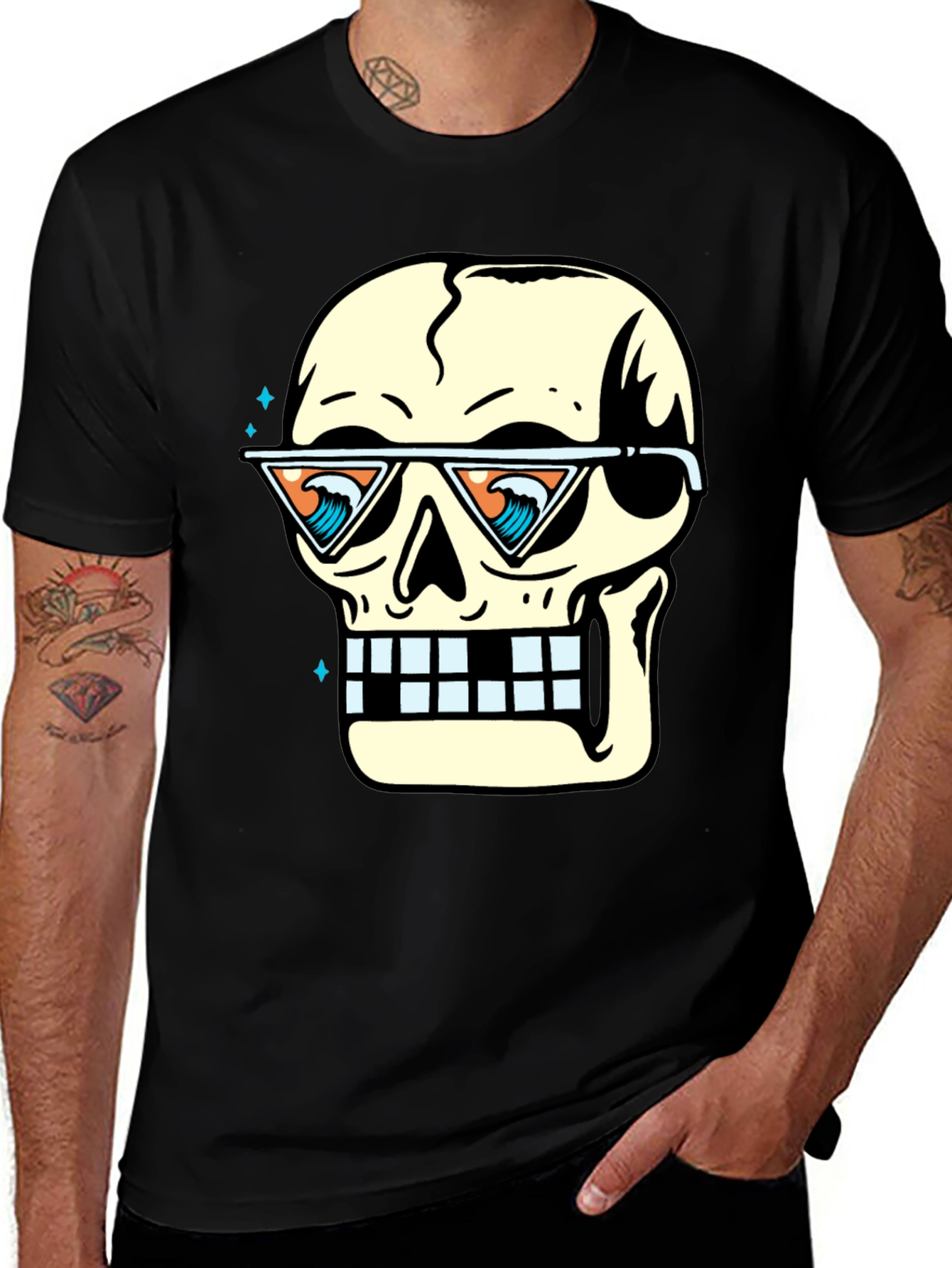 Skull with Sunglasses Graphic Tee - Black