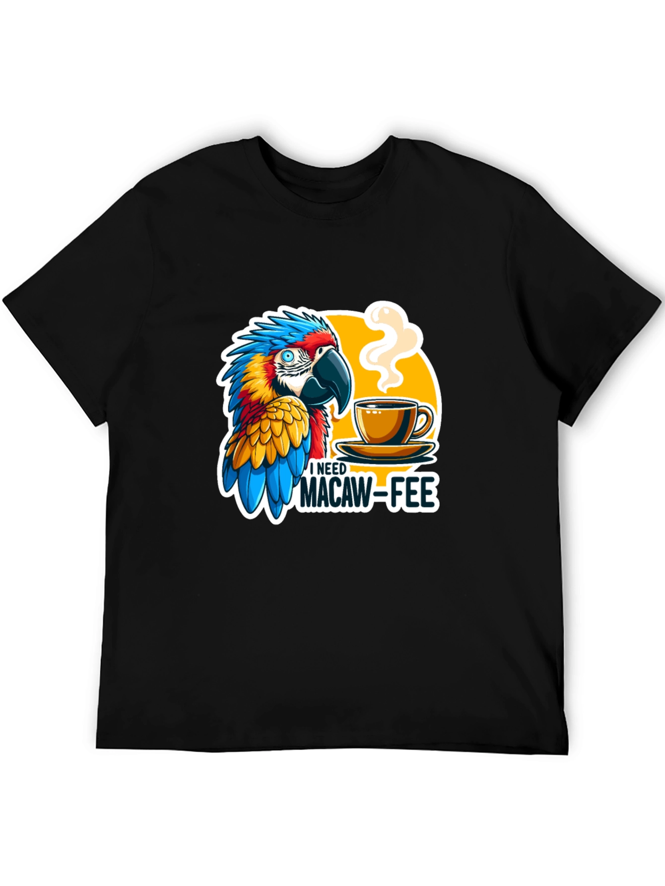 Macaw-Fee T-Shirt - Parrot & Coffee Graphic Tee