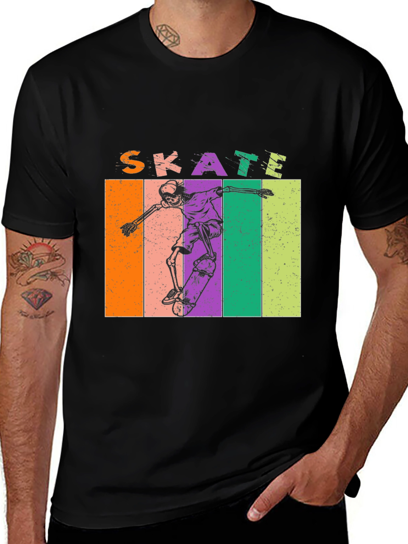 Skate Skeleton Graphic Tee - Retro Style
