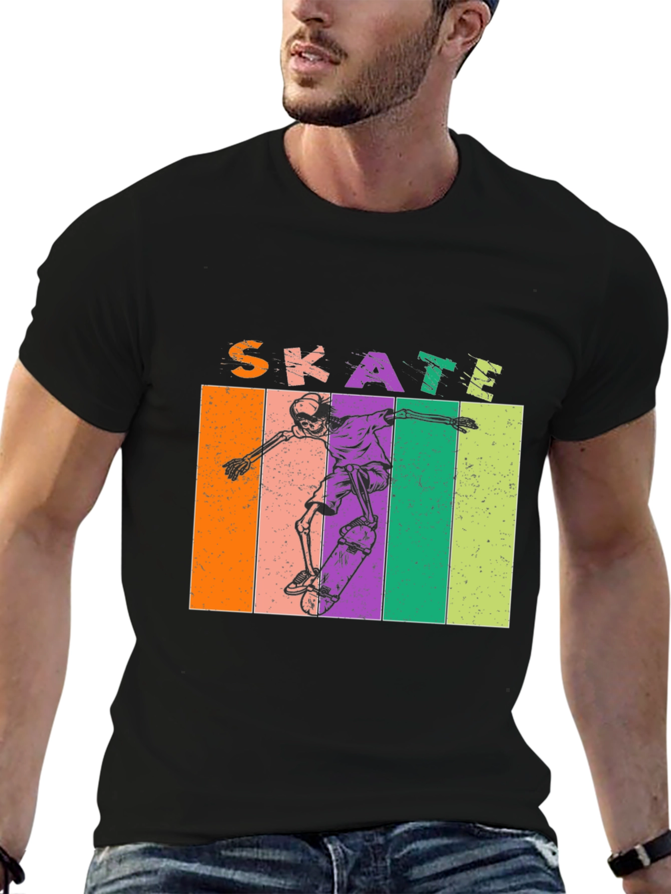 Skate Skeleton Graphic Tee - Retro Style