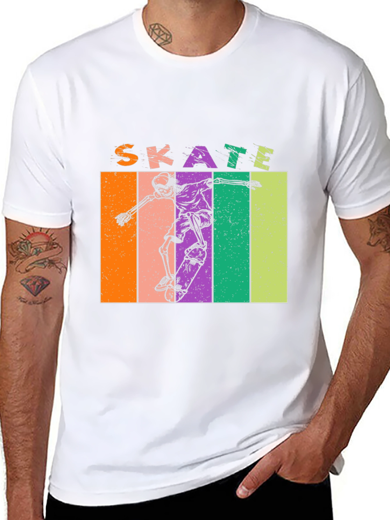 Skate Skeleton Graphic Tee - Retro Style