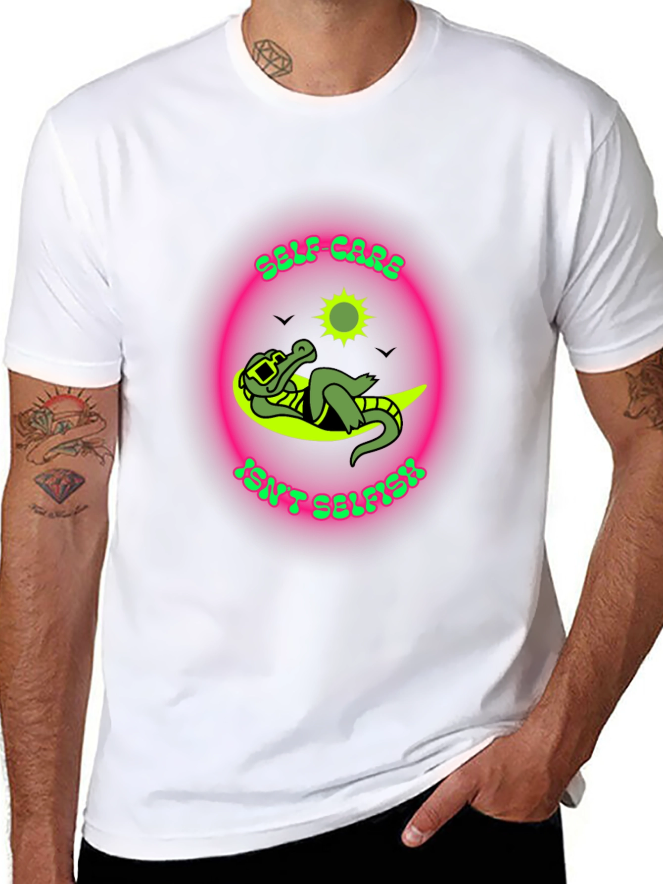 Self-Care Isnt Selfish T-Shirt - Relaxed Alligator Design