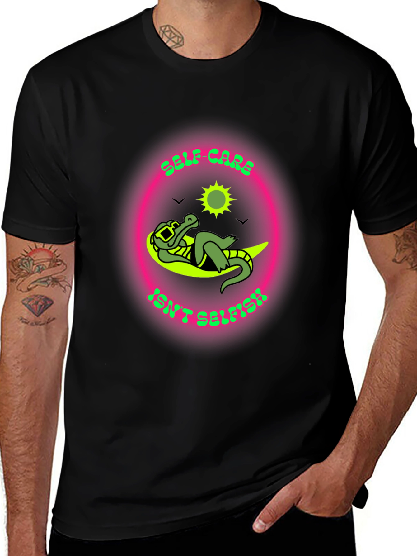 Self-Care Isnt Selfish T-Shirt - Relaxed Alligator Design