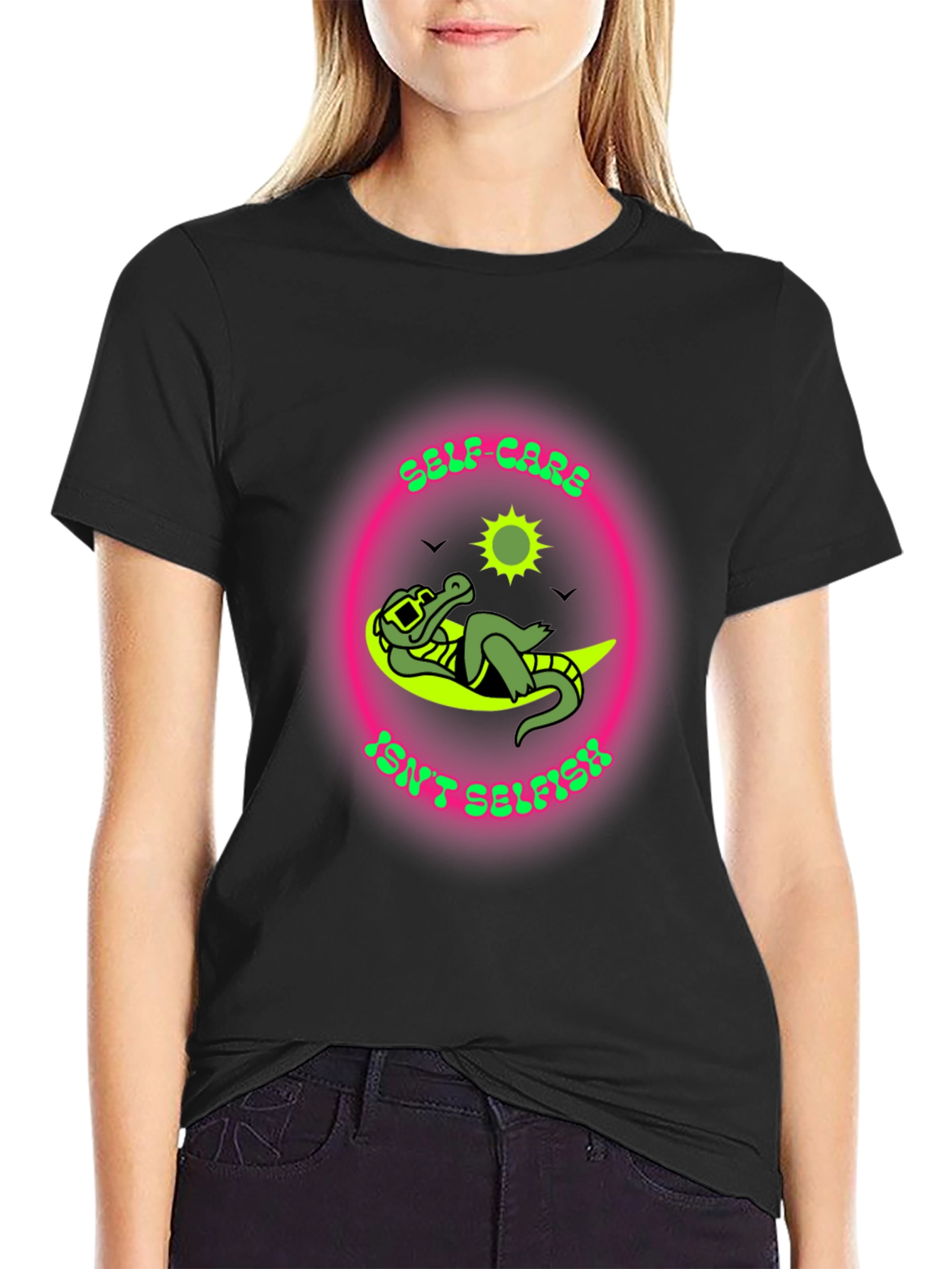 Self-Care Isnt Selfish T-Shirt - Relaxed Alligator Design