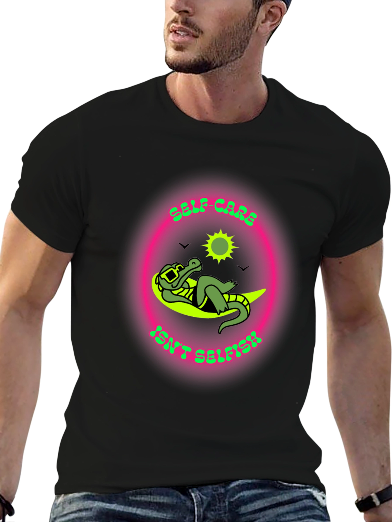 Self-Care Isnt Selfish T-Shirt - Relaxed Alligator Design