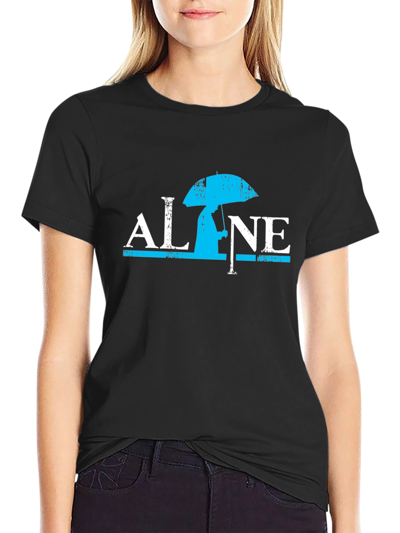 Alone Graphic Print Black T-Shirt