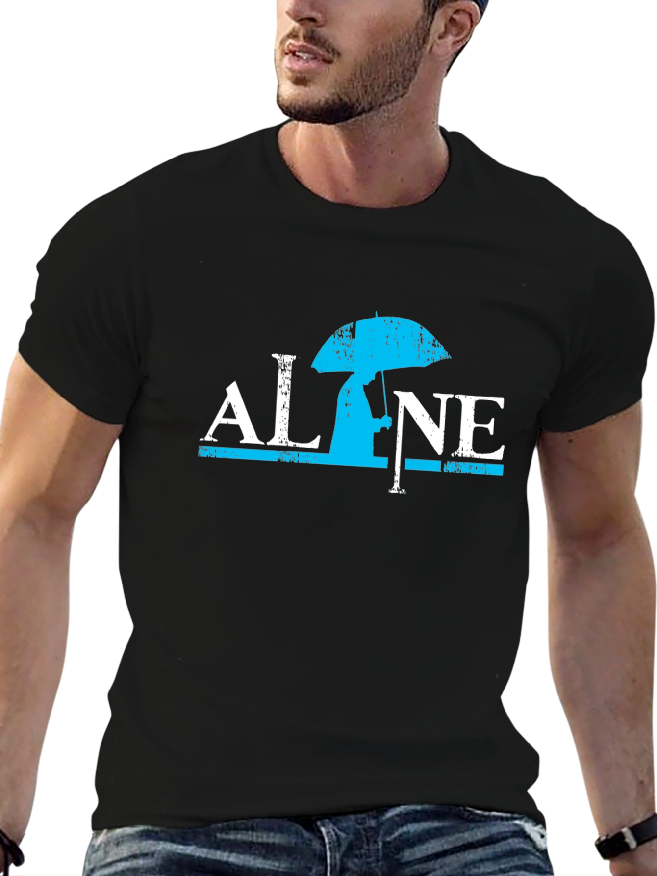Alone Graphic Print Black T-Shirt