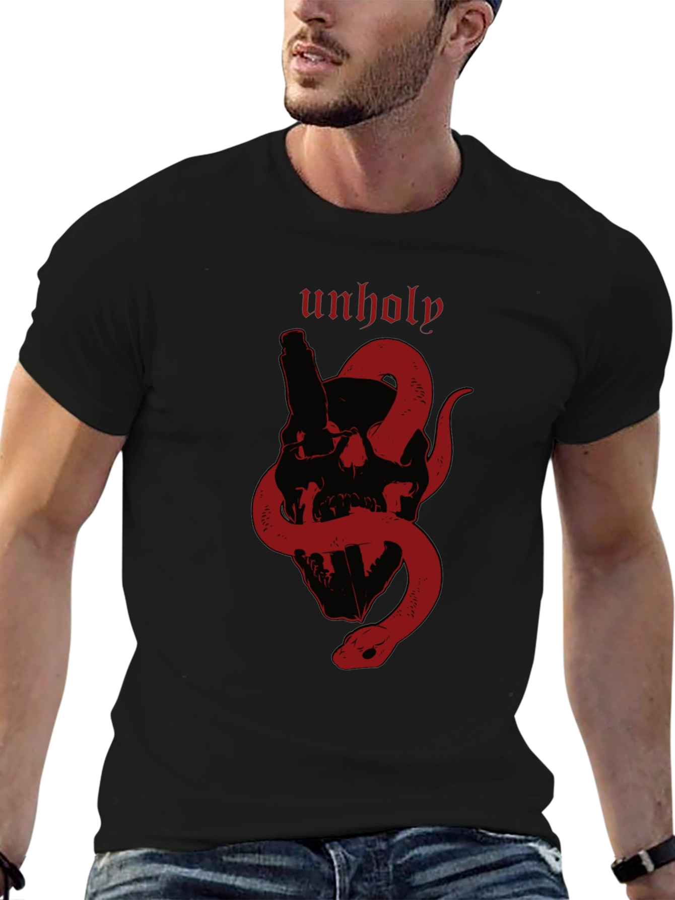 Unholy Skull & Snake Graphic Tee - Black