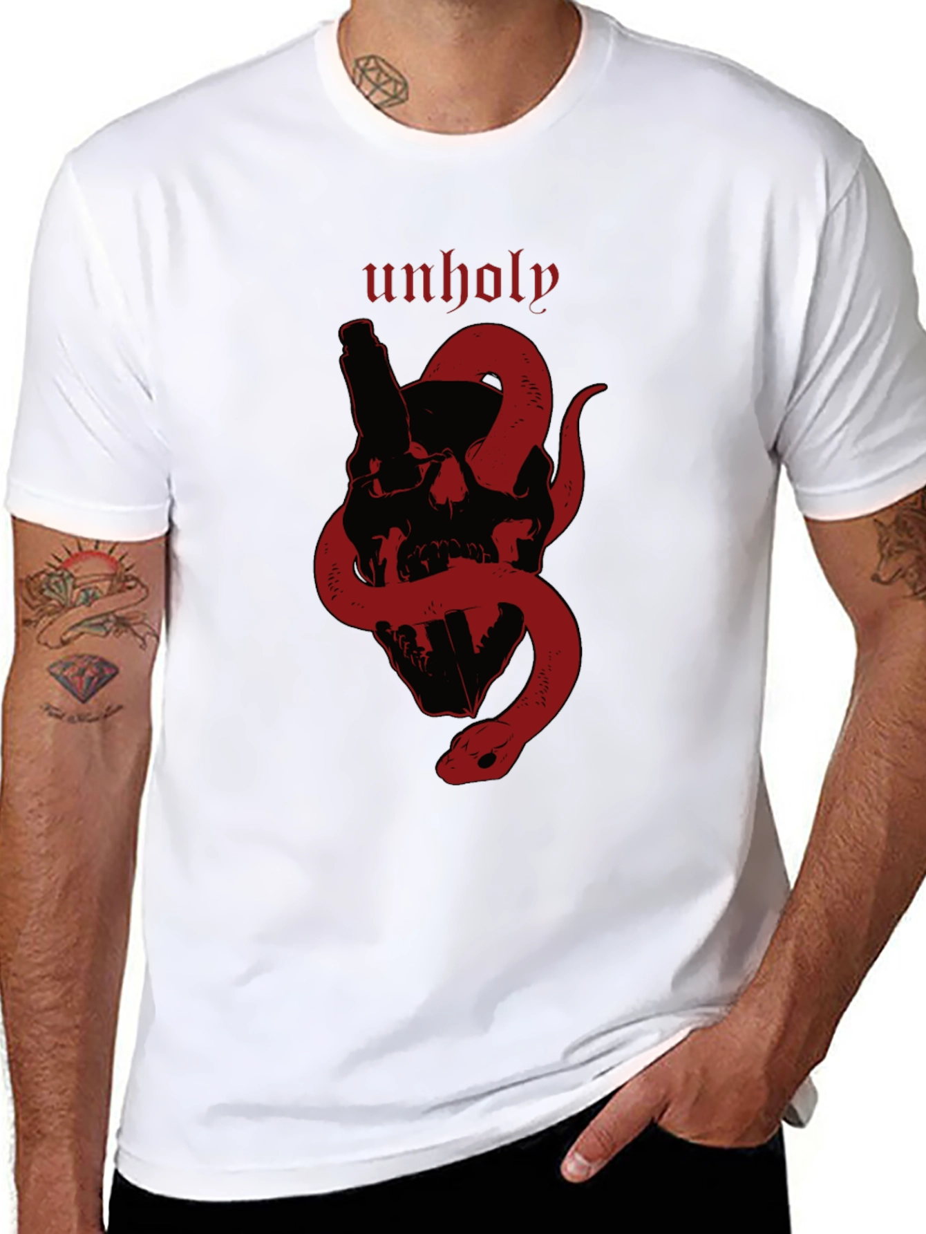 Unholy Skull & Snake Graphic Tee - Black